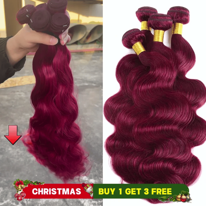 ?? 99J Burgundy Body Wave Bundles �C 100% Virgin Brazilian Hair | FREE Christmas Gifts: 16" Lace Closure, Wig Cap & Baby Hair ??