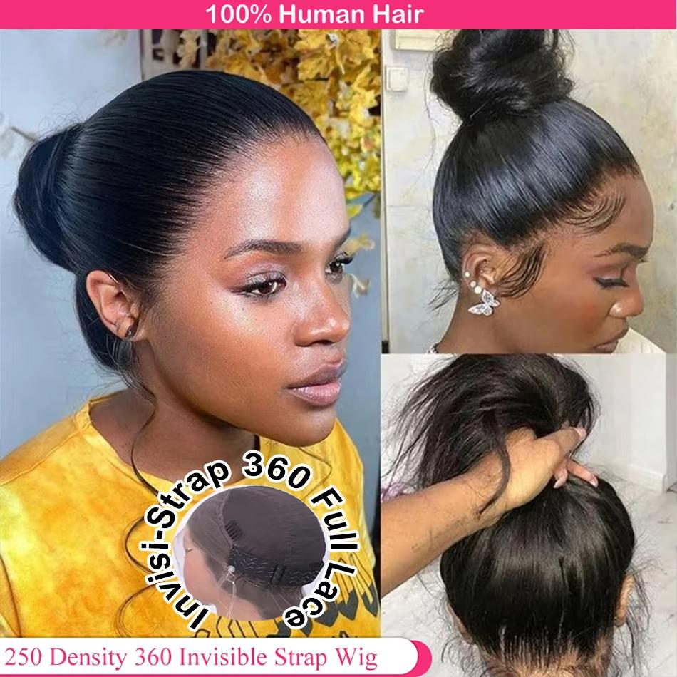 Rovess Natural Black 360 HD Lace Front Human Hair Wig Straight Full Transparent Lace Pre Plucked Natural Look For Women
