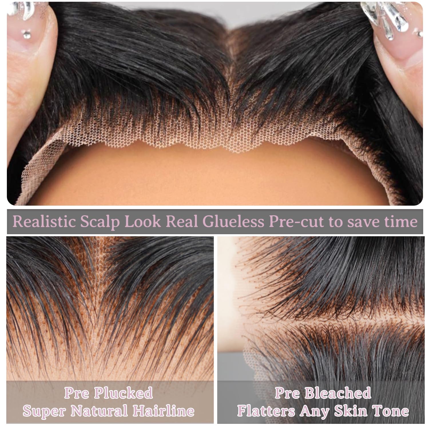 Rovess Put On And Go 7x6 Glueless Straight Lace Front Wigs Lightweight Breathable Hat For Summer 18-40 Inch Glueless Wigs Human Hair