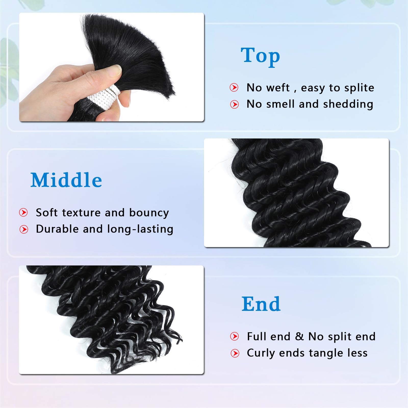 Rovess Virgin Human Hair 100% Unprocessed Boho Braiding Natural Black Deep Wave Hair Weaving 4 Bundles