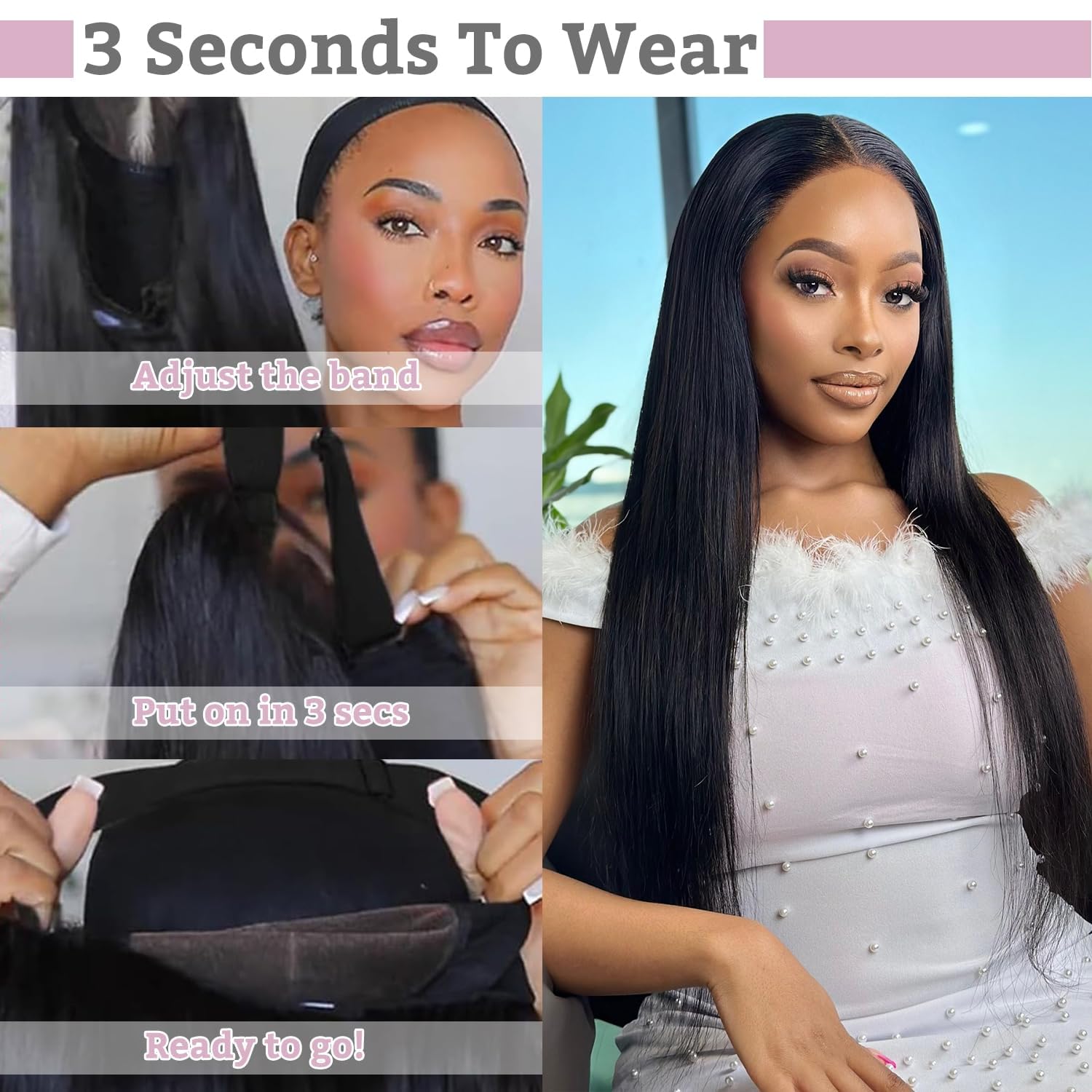 Rovess Put On And Go 7x6 Glueless Straight Lace Front Wigs Lightweight Breathable Hat For Summer 18-40 Inch Glueless Wigs Human Hair