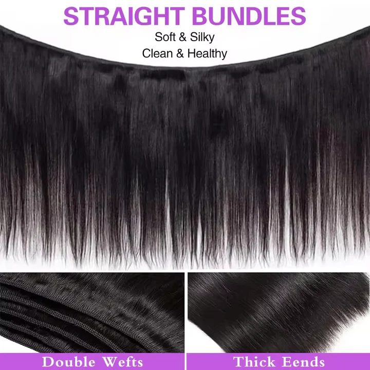 4 bundles 16-34 inch Natural Black Straight Bundles Virgin Brazilian 100% Human Hair