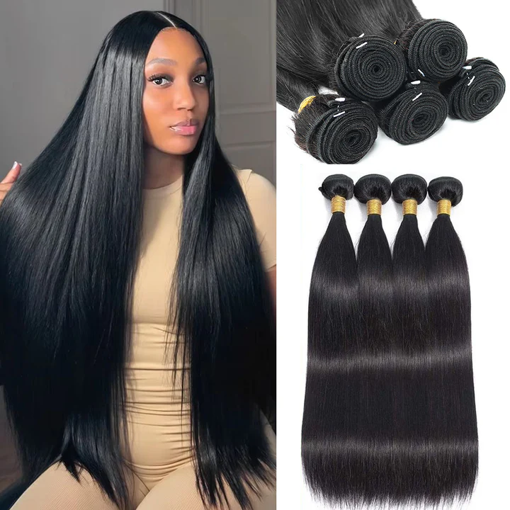 4 bundles 16-34 inch Natural Black Straight Bundles Virgin Brazilian 100% Human Hair