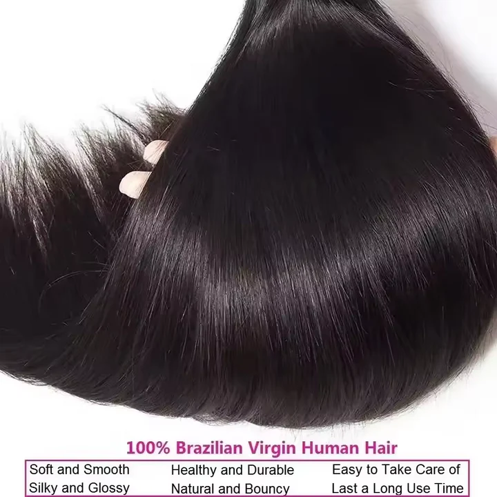 4 bundles 16-34 inch Natural Black Straight Bundles Virgin Brazilian 100% Human Hair