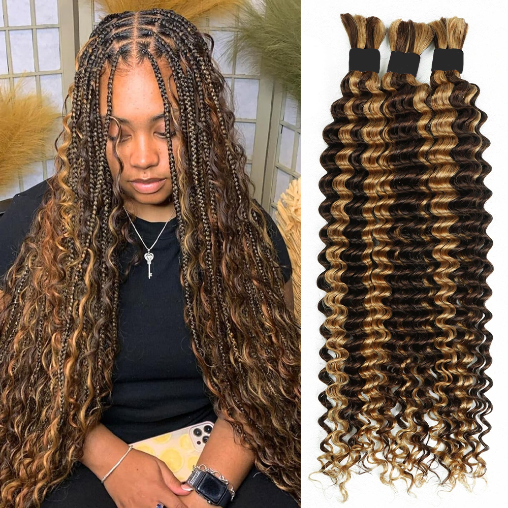 Virgin Human Hair 100% Unprocessed Boho Braiding 4/27 Highlight Deep Wave Hair Weaving 2/3/4 Bundles