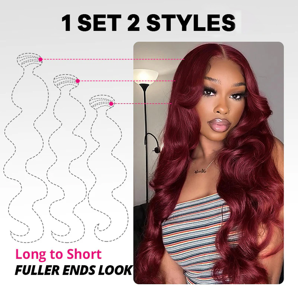 [Ship From US] Burgundy 99J Bundles with 4��4 HD Closure Deep Parting Body Wave 3 Bundles Brazilian Human Hair Weave