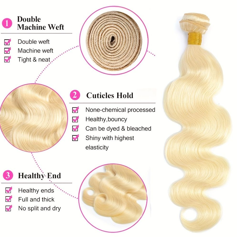 100% Real Human Hair Virgin Peruvian 613 Blonde Body Wave Bundles – 16–34 Inch, 4-Pack Luxury Set, Silky & Full, 80–100g Each, No Bleach Needed for Any Hair Color