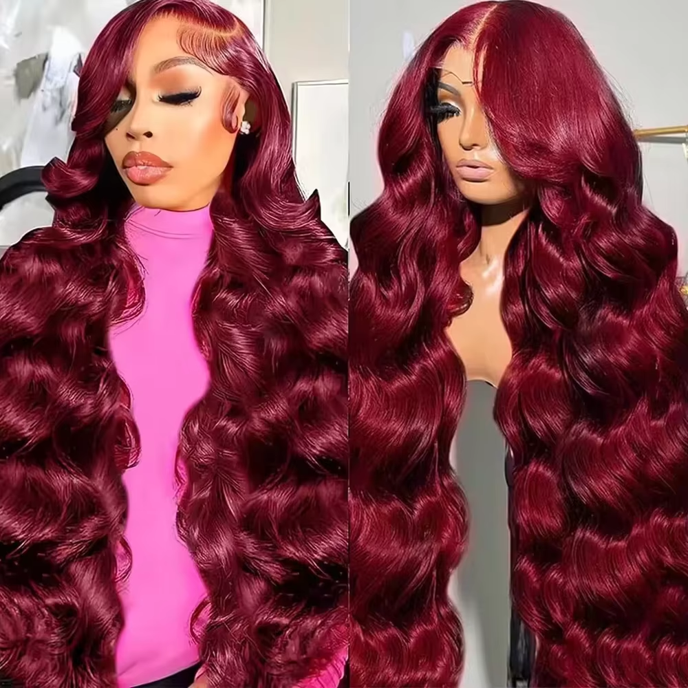 99j Burgundy Lace Front Human Hair Wig 20-40Inch Lace Body Wave 13x6 HD Lace Frontal Wigs Human Hair For  Black Women