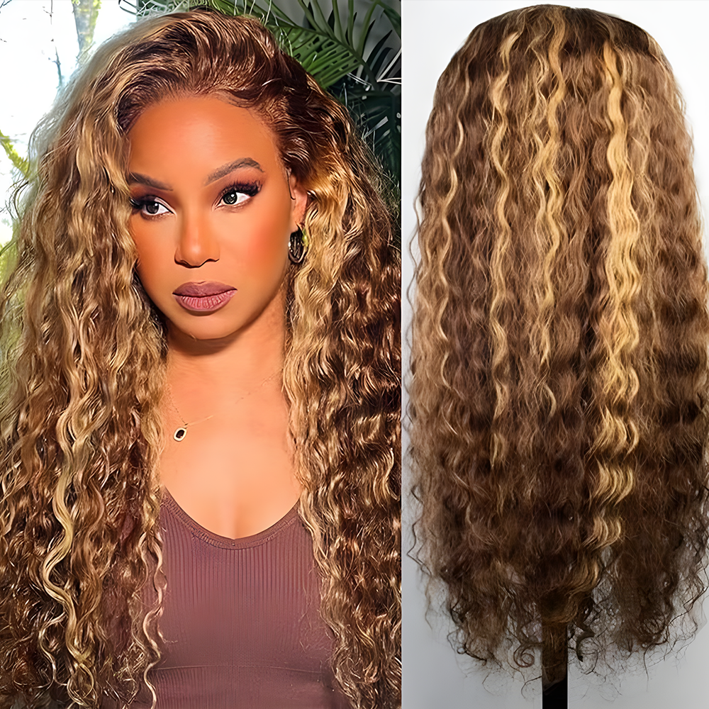 4/27 Highlight Ombre Curly Wigs 100% Brazilian Human Hair 13x6 Hd Lace Frontal Wig Honey Blonde 360 Deep Wave Human Hair For Women