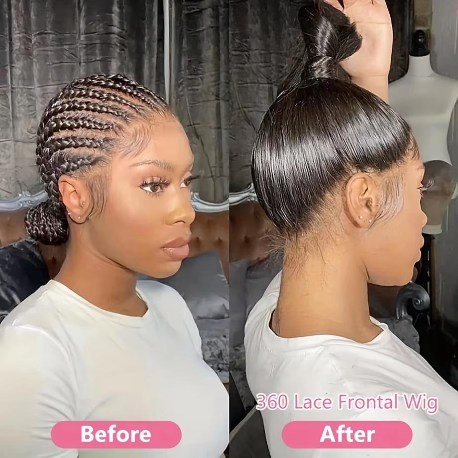 Rovess Natural Black 360 HD Lace Front Human Hair Wig Straight Full Transparent Lace Pre Plucked Natural Look For Women
