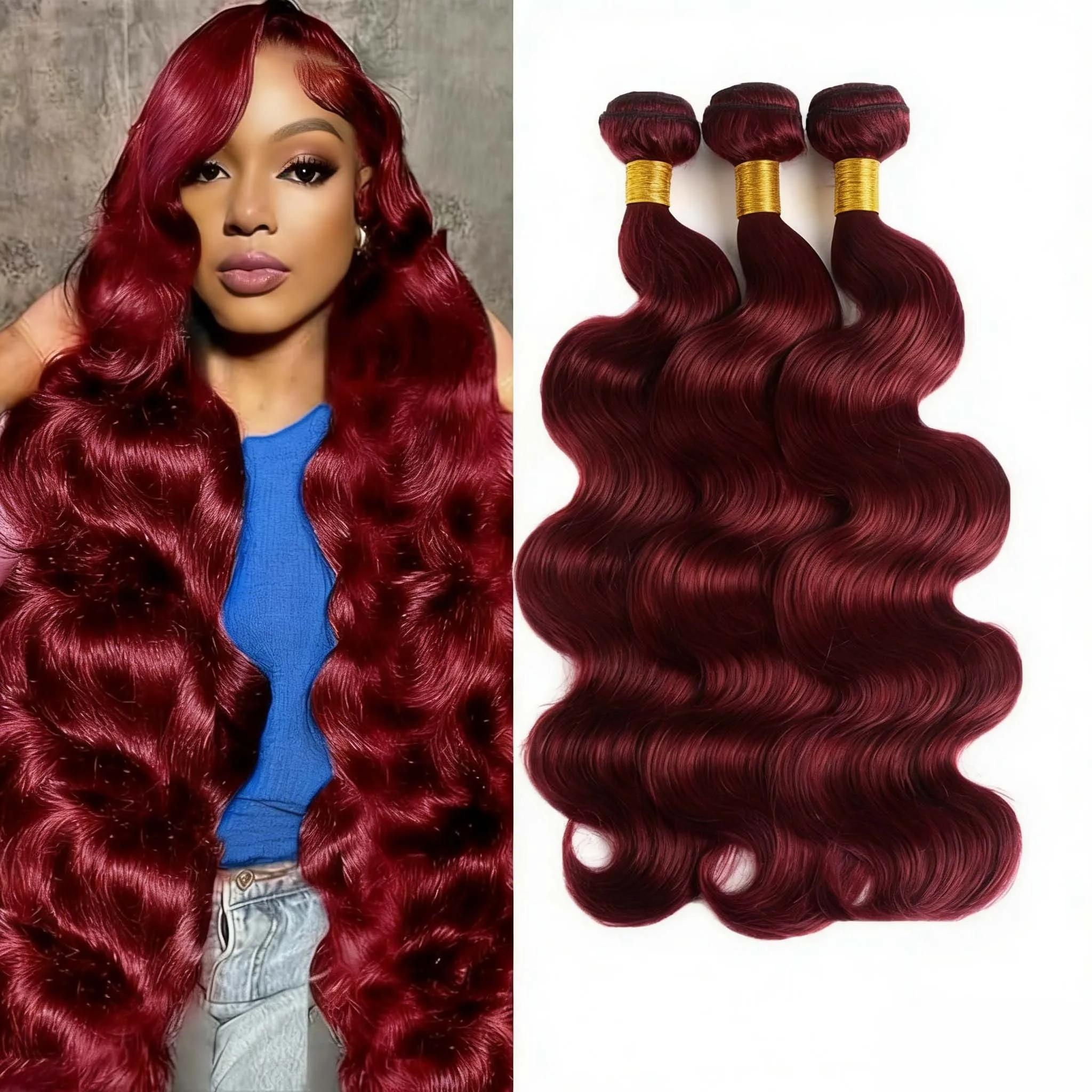 16–30Inch 99J Burgundy Luxury Body Wave Virgin Malaysian Hair Bundles – 3/4 Bundles, Silky & Full, 100% Human Hair Extensions