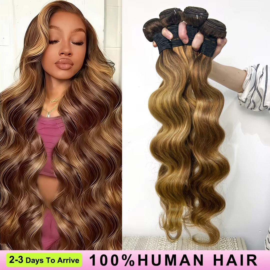 Valentine’s Day Special – FREE 2 Gifts | 100% Real Human Hair Virgin Peruvian 427 Highlight Body Wave Bundles (4-Pack, 16–30 Inch)