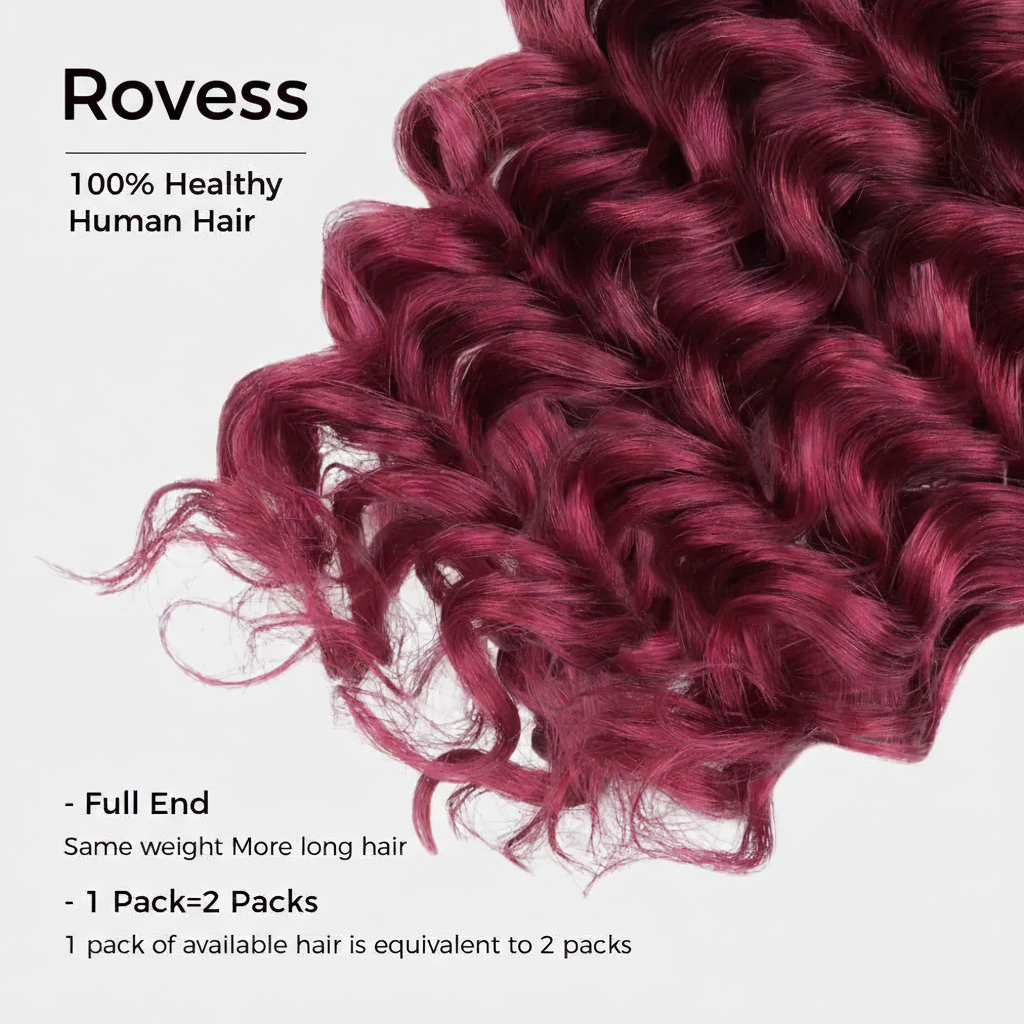 Rovess Human Hair Bulk Deep Wave 99J for Boho Braiding
