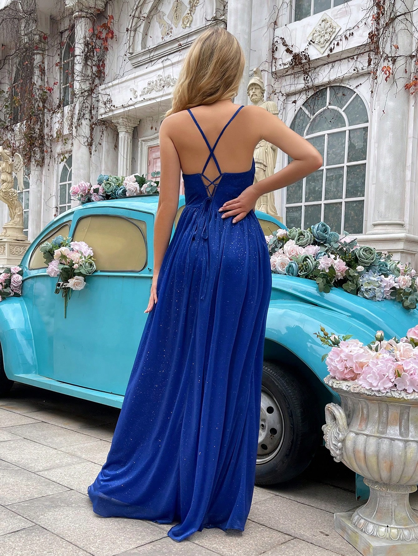 Bling Bridesmaid Gown Fashion Girls Formal Dress Women Long Gowns For Wedding, Formal Events, Wedding Guest, Dinner, Engagement Party Pleated High Slit Hem Sleeveless Dresses