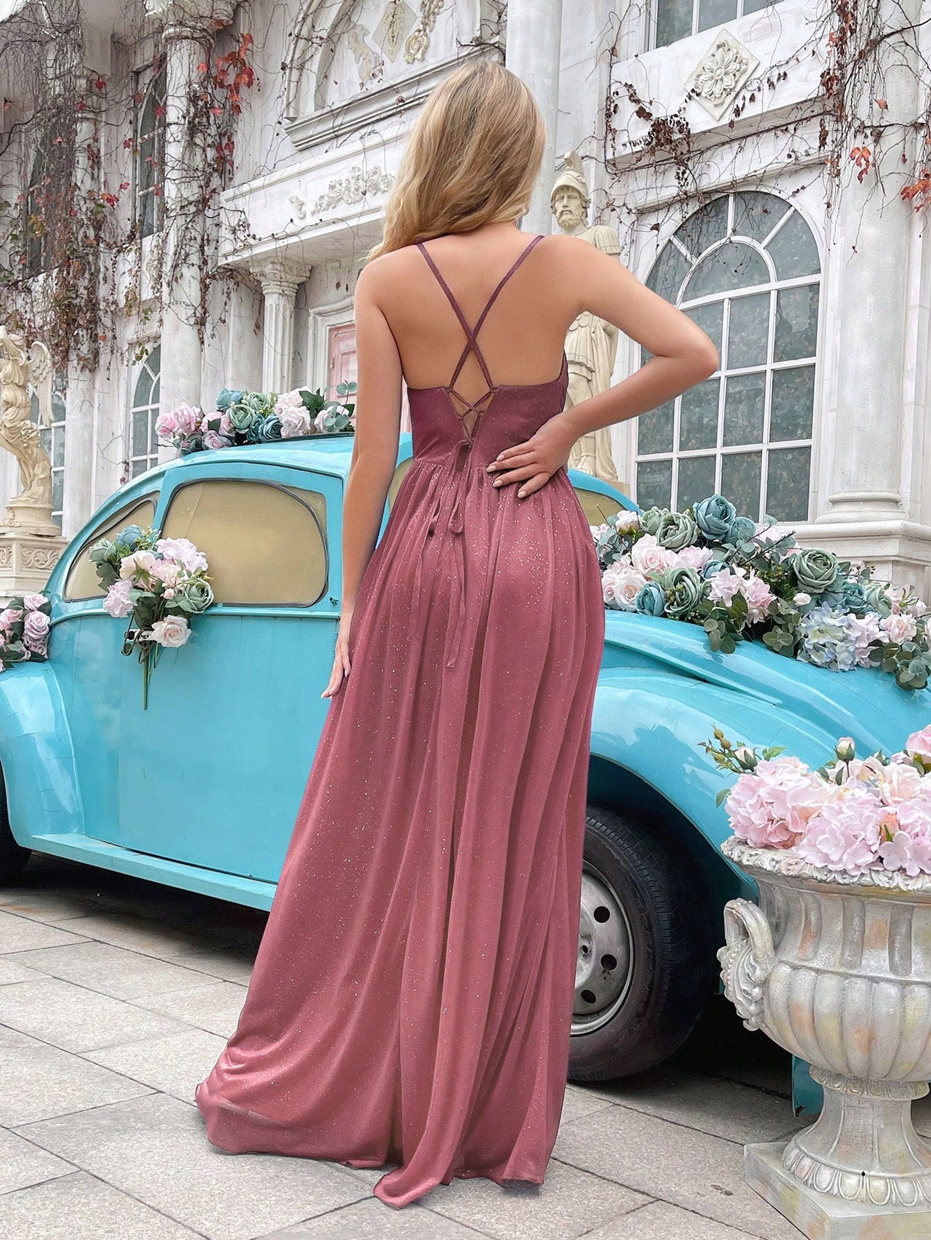 Bling Bridesmaid Gown Fashion Girls Formal Dress Women Long Gowns For Wedding, Formal Events, Wedding Guest, Dinner, Engagement Party Pleated High Slit Hem Sleeveless Dresses