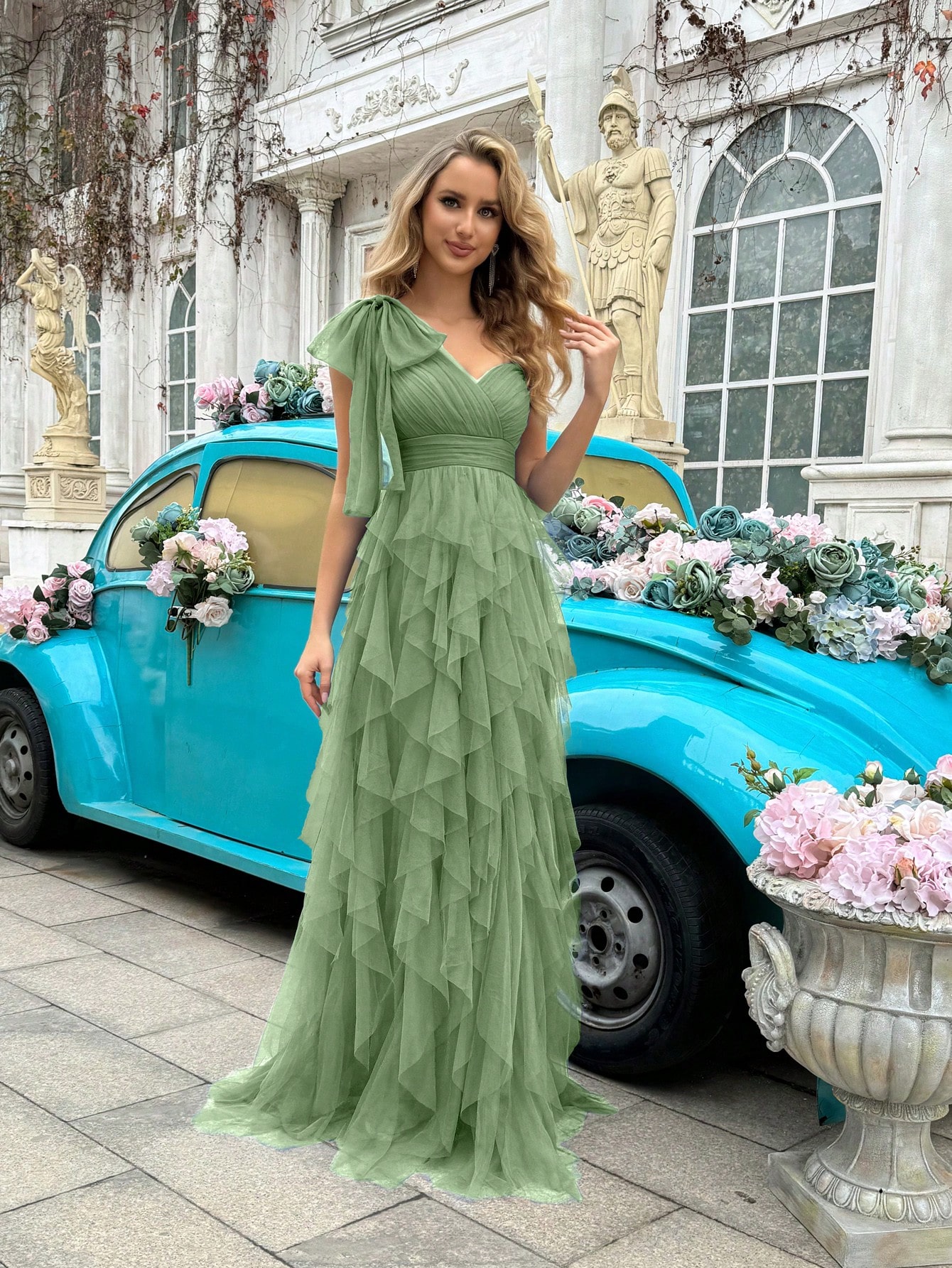 Simple Elegant Women Solid Color Asymmetric Neckline Sleeveless Formal Dress For Evening Party, Birthday Party, Graduation Ceremony, Prom, Galas