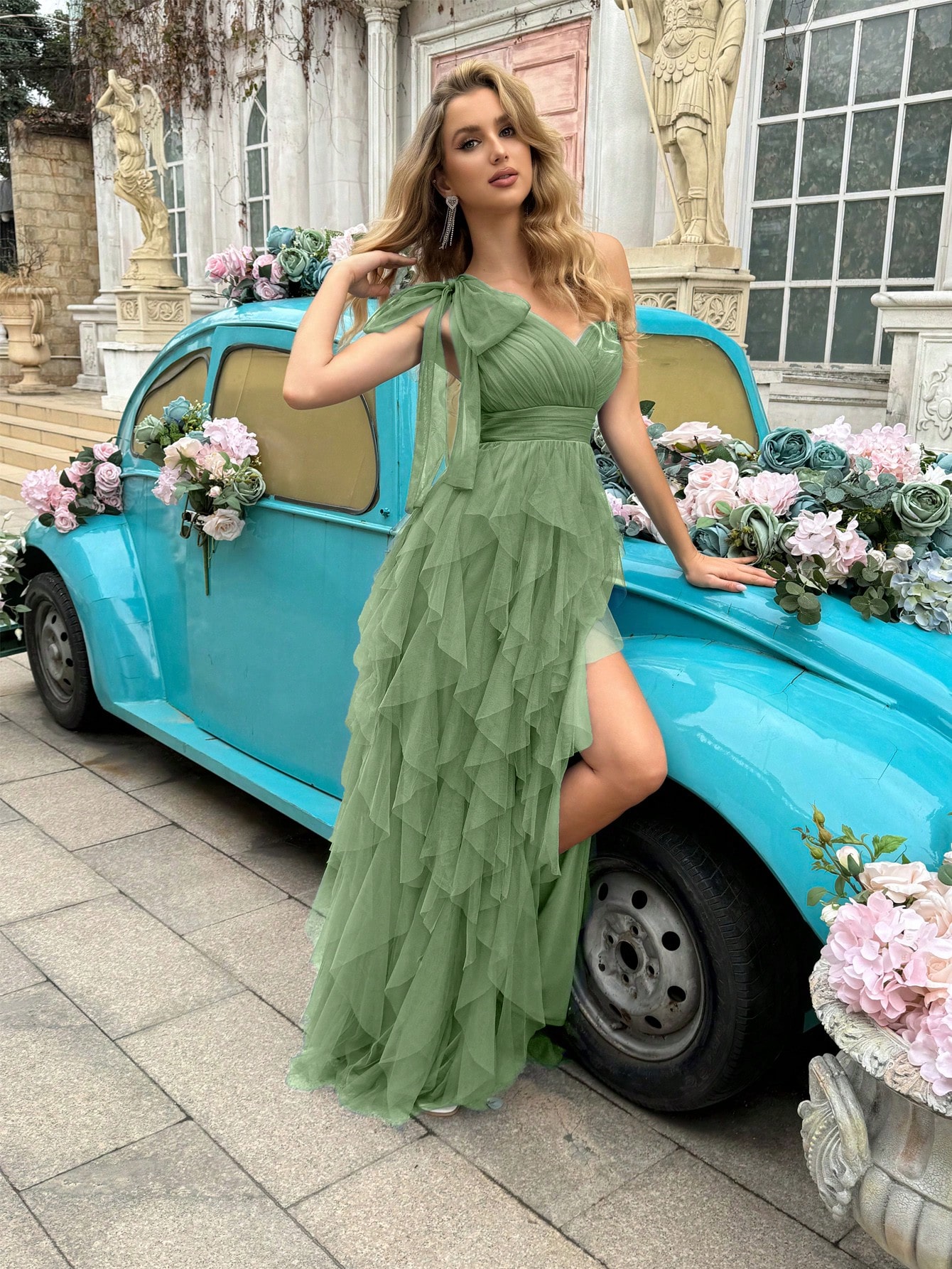 Simple Elegant Women Solid Color Asymmetric Neckline Sleeveless Formal Dress For Evening Party, Birthday Party, Graduation Ceremony, Prom, Galas