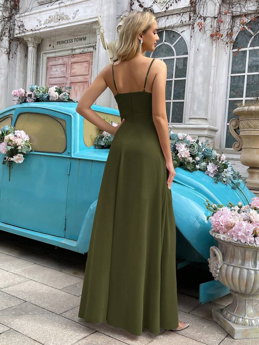 Elegant Simple Women Wedding Formal Dress Summer Bridesmaid Gown For Weddings, Guest, Dinner, Formal Events, Engagement Party, Lawn Wedding Solid Color Cowl Neck Asymmetric Hem Halter Bridesmaid Long Dresses