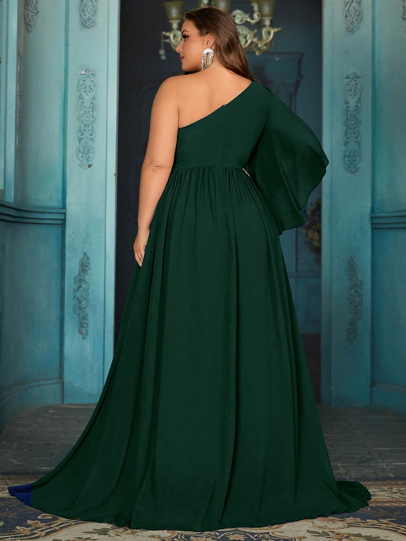 Daily Elegant Plus Size Bridesmaid Gown Women Formal Dress Formal Events Dresses For Wedding, Engagement Party, Weddings Dinner Solid Color High Slit One Shoulder Bridesmaid Gowns