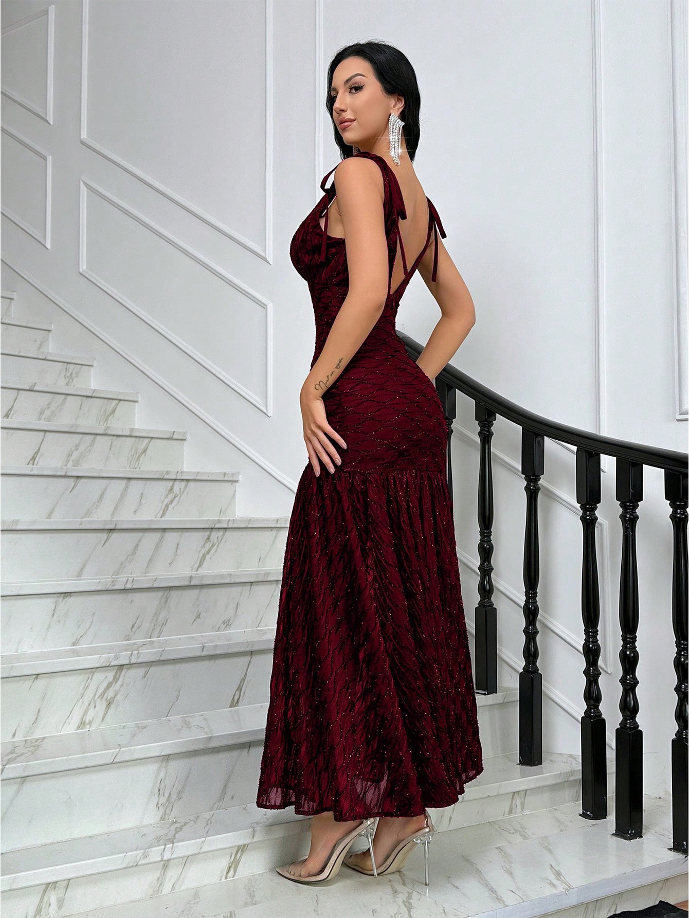 Women Summer Deep V-Neck Mermaid Hem Backless Formal Elegant Evening Dress For Cocktail Party, Prom, Birthday Party, Graduation Party