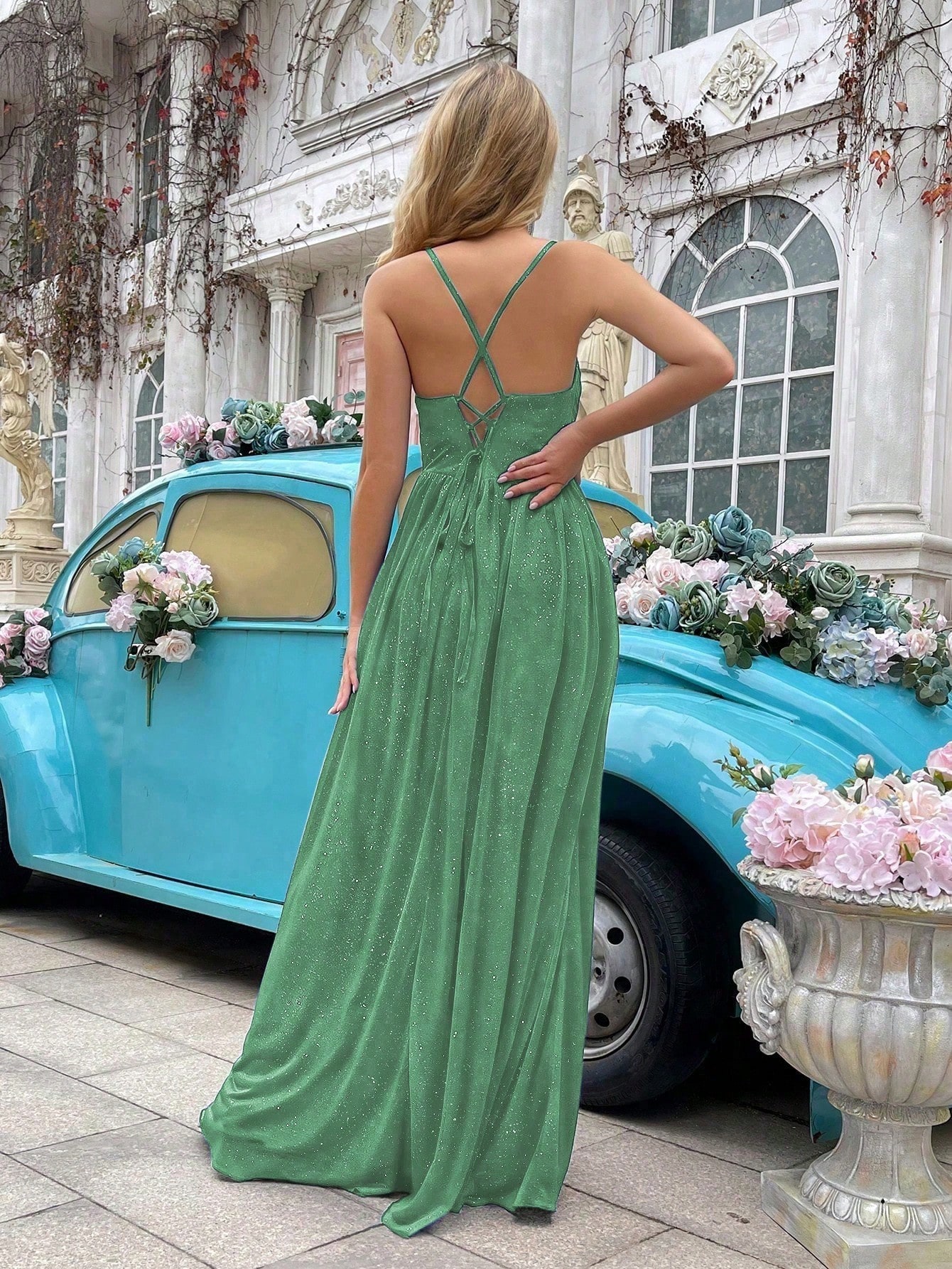 Bling Bridesmaid Gown Fashion Girls Formal Dress Women Long Gowns For Wedding, Formal Events, Wedding Guest, Dinner, Engagement Party Pleated High Slit Hem Sleeveless Dresses