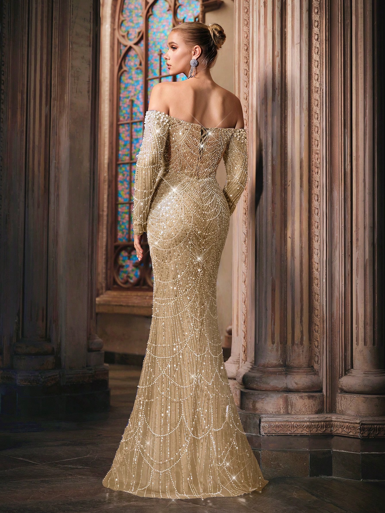 Sparkling Goddess Sequin Formal Dress Luxurious Evening Gown For Dinner Party, Red Carpet, Anniversary Celebrations Haze Blue Off The Shoulder Strapless Sleeve Mermaid Hem Gowns