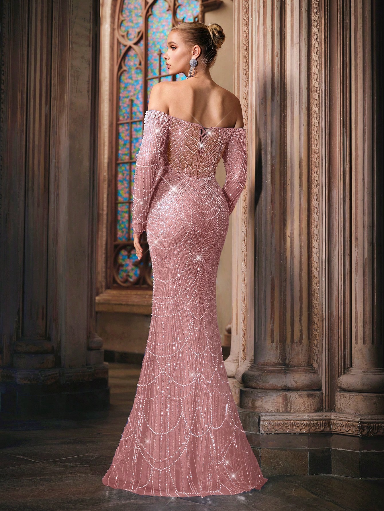 Sparkling Goddess Sequin Formal Dress Luxurious Evening Gown For Dinner Party, Red Carpet, Anniversary Celebrations Haze Blue Off The Shoulder Strapless Sleeve Mermaid Hem Gowns