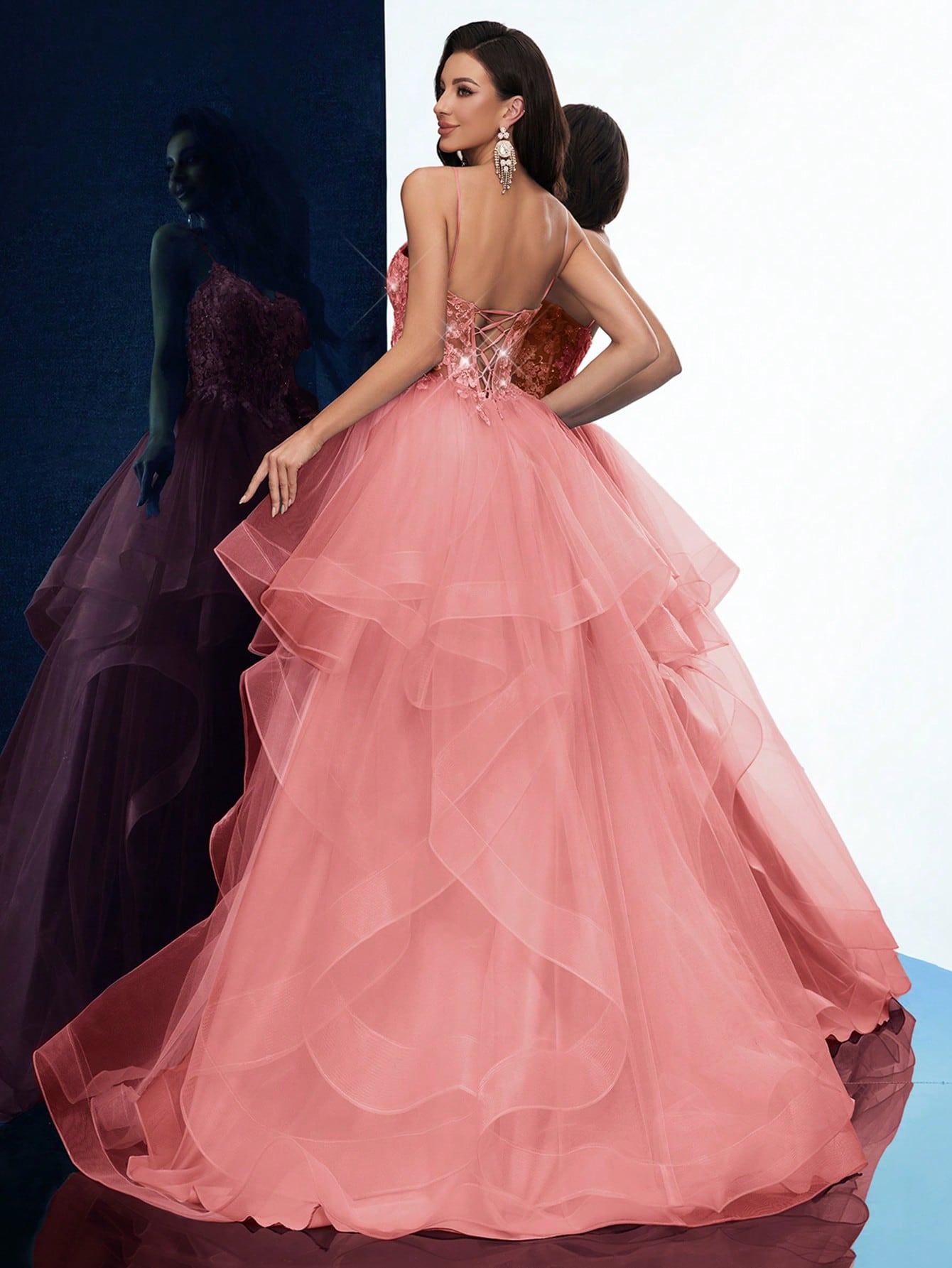 Dreamy Party Women Formal Dress Elegant Summer Evening Gown Graduation Outfit For Birthday Party, Graduation Season Prom, Galas, Fiesta, Dinner Party, Red Carpet Solid Color Appliqued Sleeveless Layered Hem Floor Length Dresses