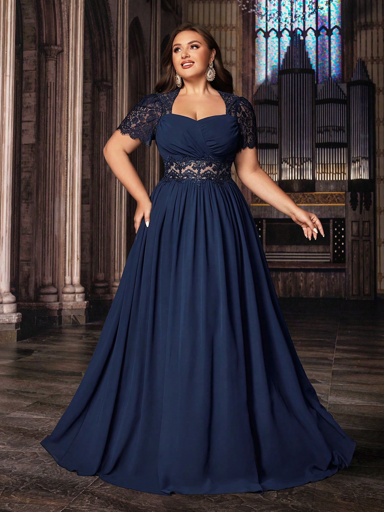 Women's Plus Size Wedding Guest Lace Long A line Bridesmaid Dress Summer Elegant Prom Evening Party Cocktail Maxi Gown