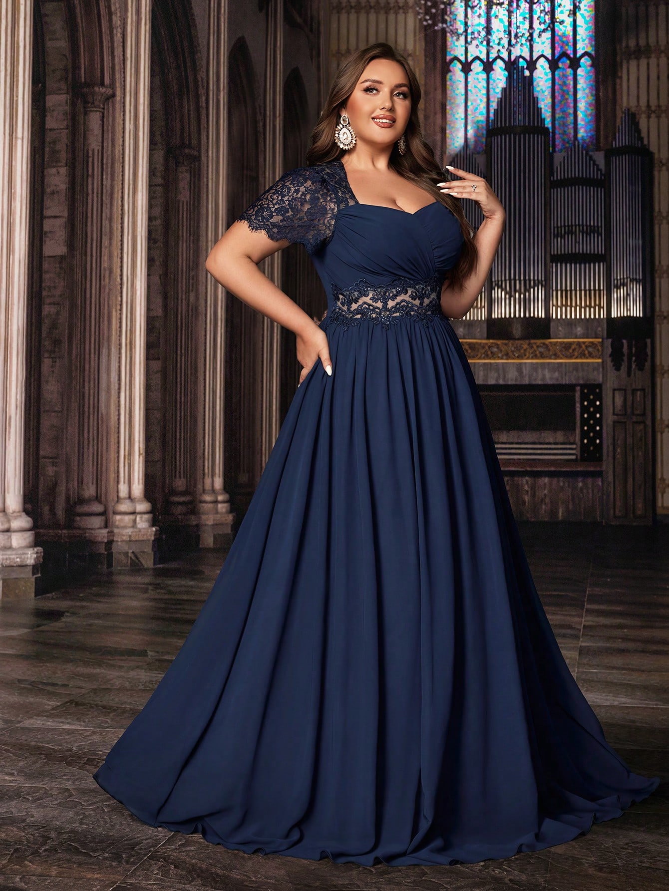 Women's Plus Size Wedding Guest Lace Long A line Bridesmaid Dress Summer Elegant Prom Evening Party Cocktail Maxi Gown