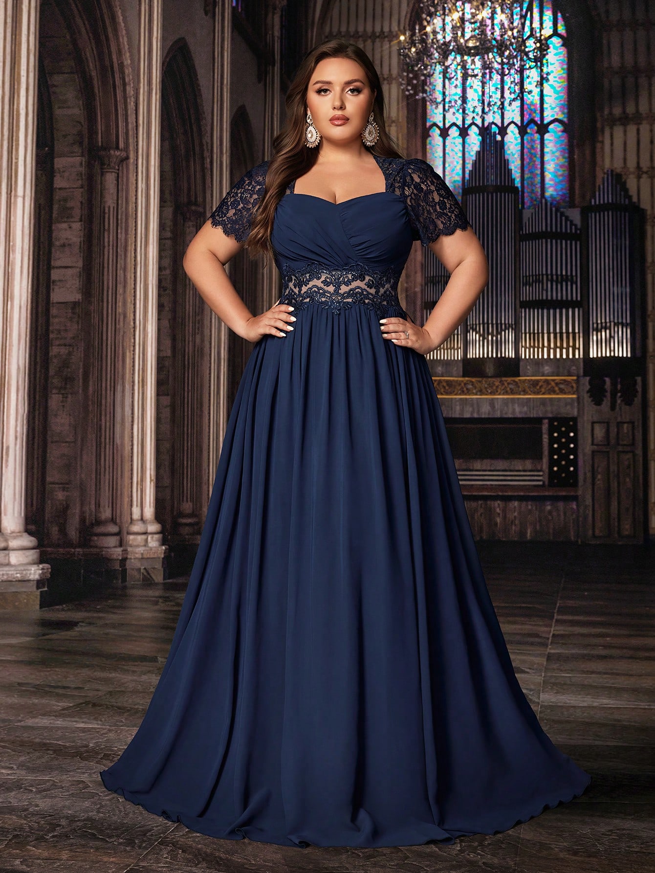 Women's Plus Size Wedding Guest Lace Long A line Bridesmaid Dress Summer Elegant Prom Evening Party Cocktail Maxi Gown