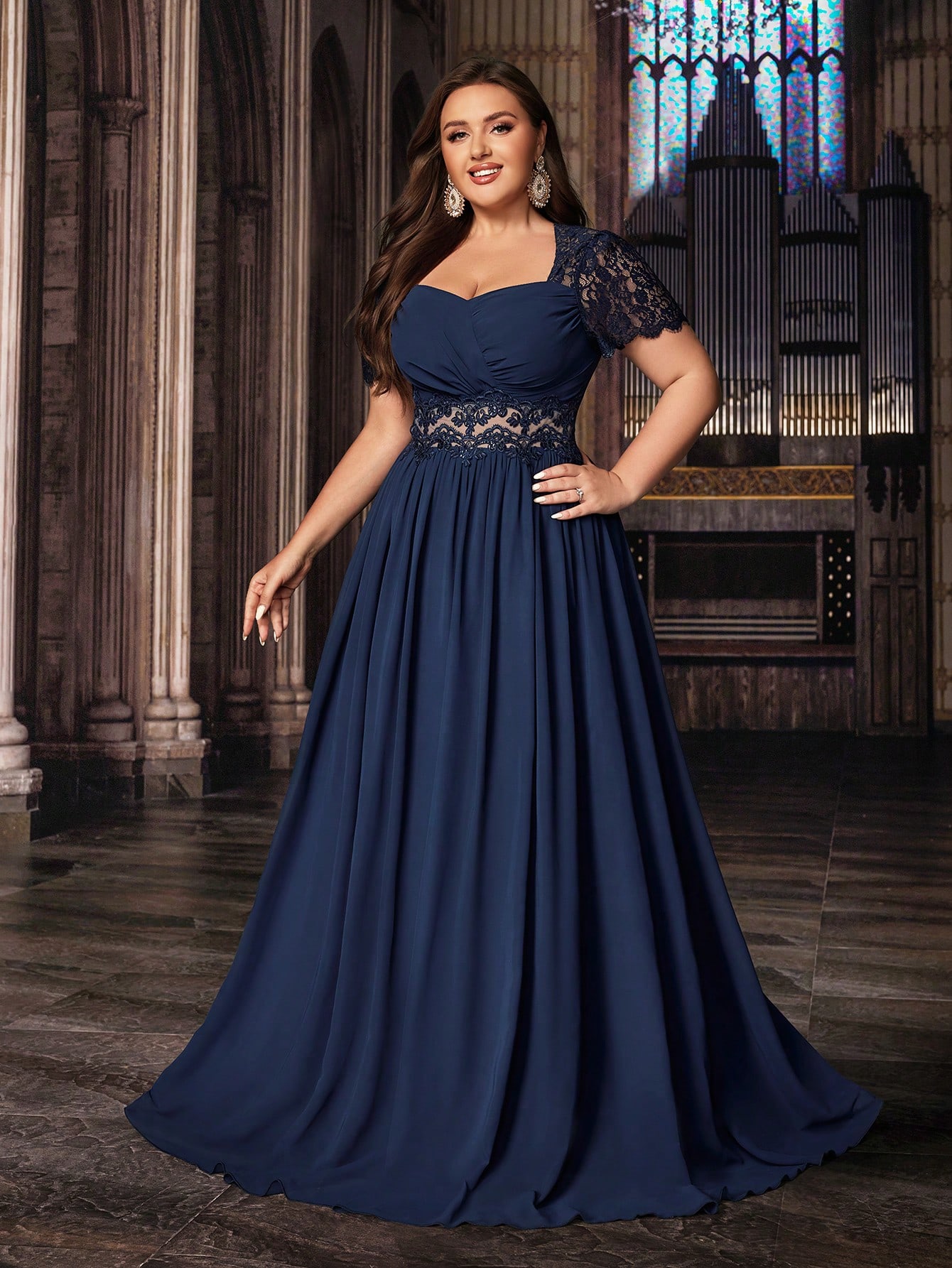 Women's Plus Size Wedding Guest Lace Long A line Bridesmaid Dress Summer Elegant Prom Evening Party Cocktail Maxi Gown