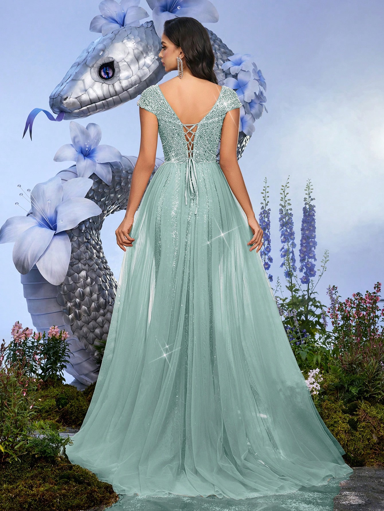 Glamorous Stylish Women Party Formal Dress Summer Evening Gown For High Society Dinners, Formal Party Champagne Color Sequins Scoop Neck Birthday Dresses