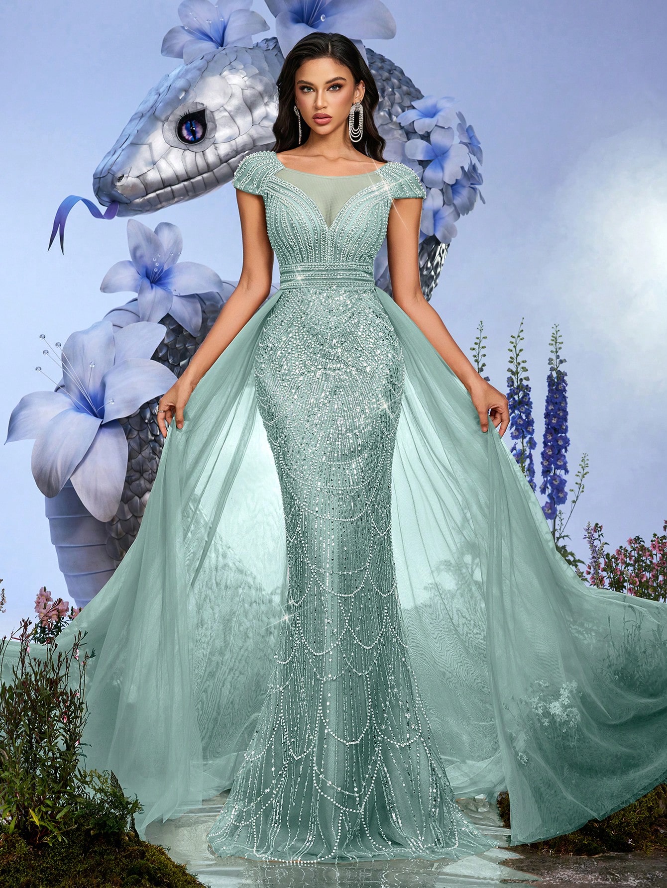 Glamorous Stylish Women Party Formal Dress Summer Evening Gown For High Society Dinners, Formal Party Champagne Color Sequins Scoop Neck Birthday Dresses