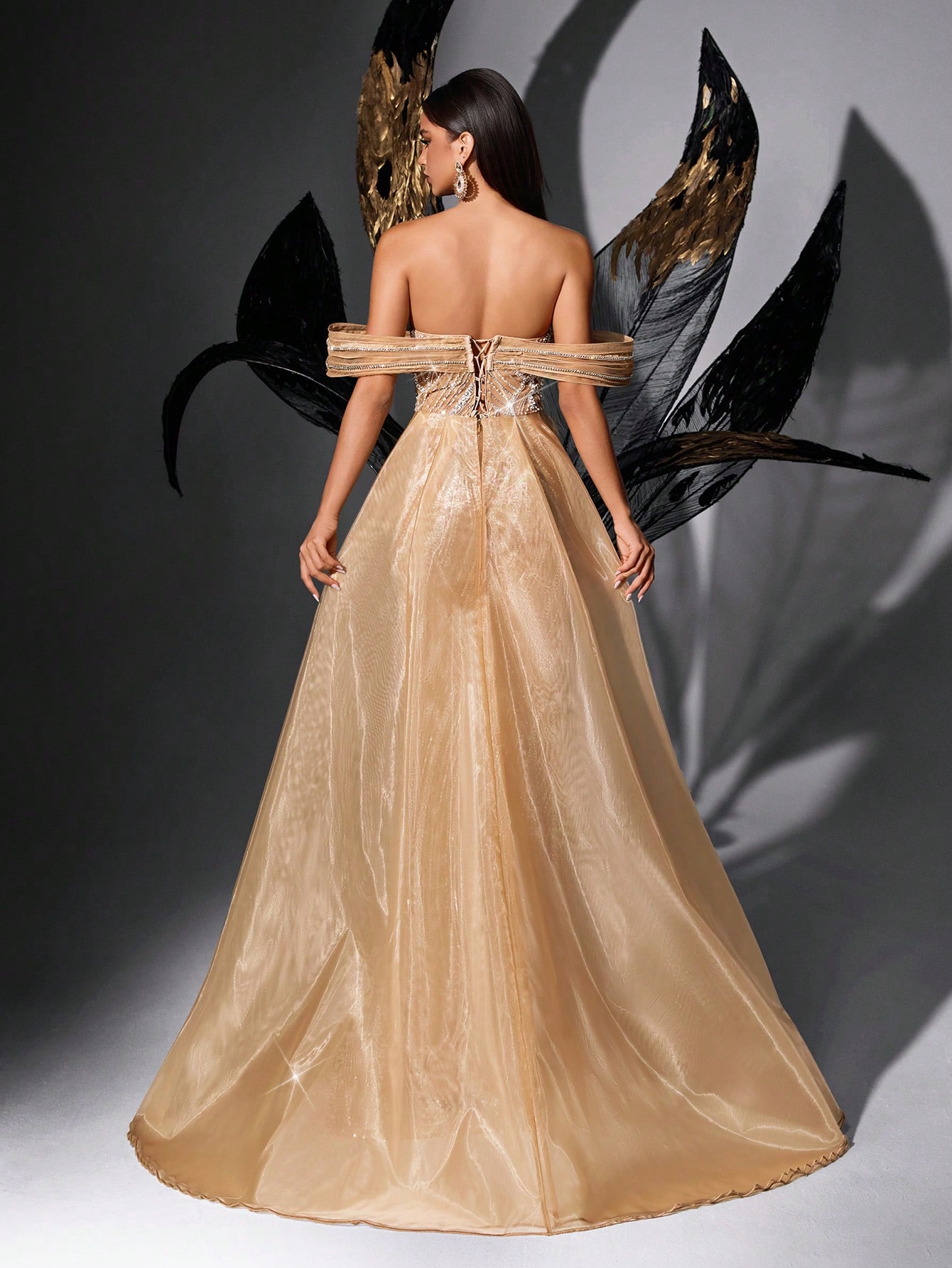 Gorgeous Sequins Party Women Evening Gown Luxury Beads Formal Dress For Evening Party, Galas, Red Carpet, Birthday Party, Charity Prom, Dinner Party Pure Color Backless Strapless Fishtail Gowns