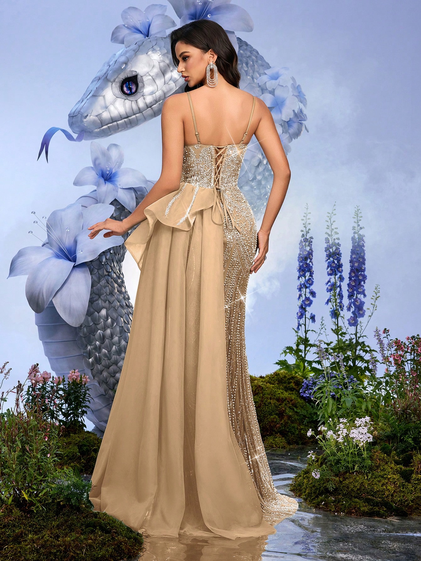 Gorgeous Elegant Sequins Party Upscale Evening Gown Women Luxurious Beads Formal Dress For Graduation Prom, Birthday Party, Red Carpet, Galas, High Society Dinners, Cocktail Mint Green Spaghetti Strap High Slit Mermaid Hem Maxi Long Gowns