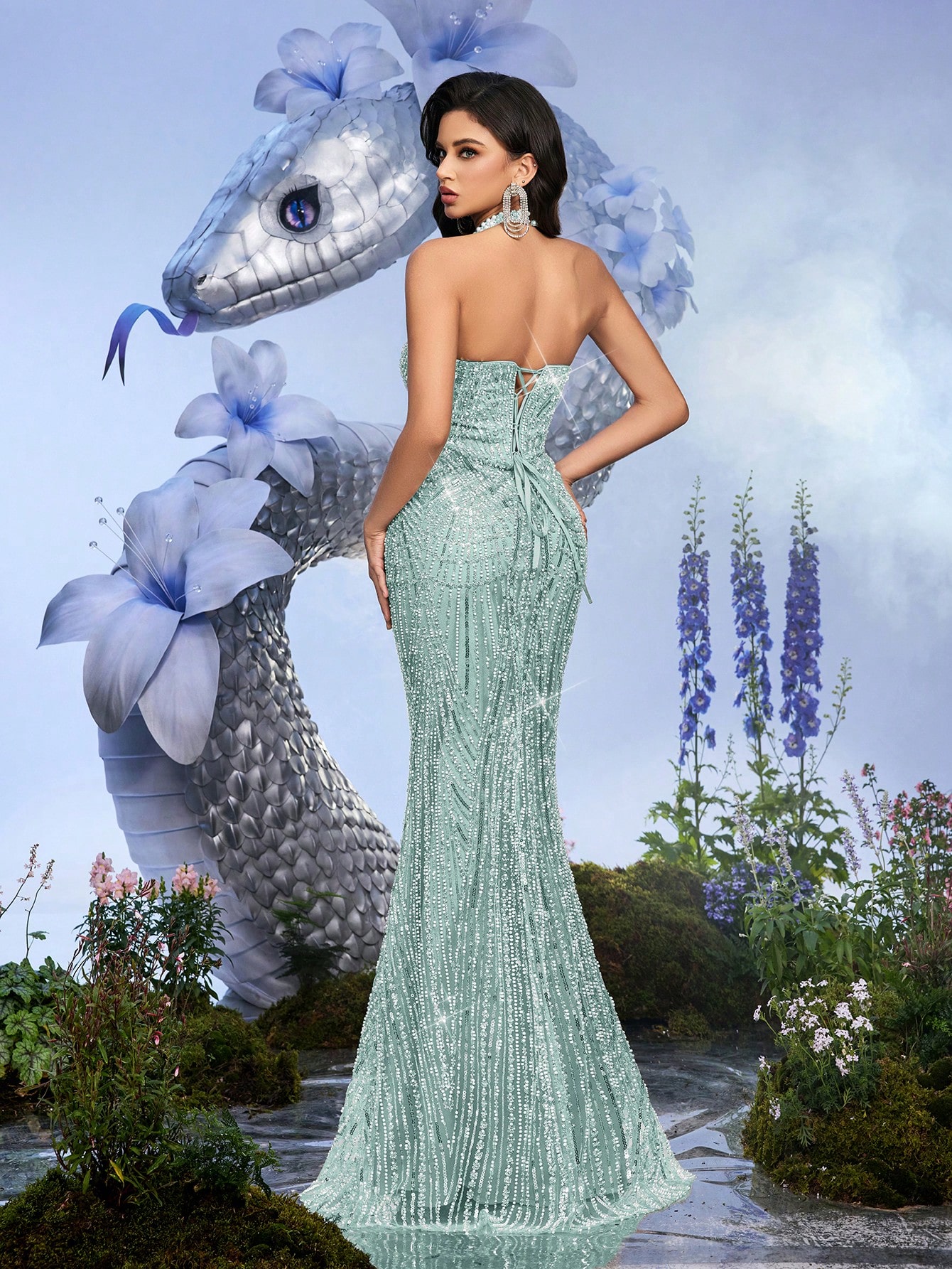 Elegant Goddess Summer Evening Gown Women Formal Dress Birthday Gowns For Formal Party, Graduation Party, Cocktail Champagne Color Halter Back Tie Dresses