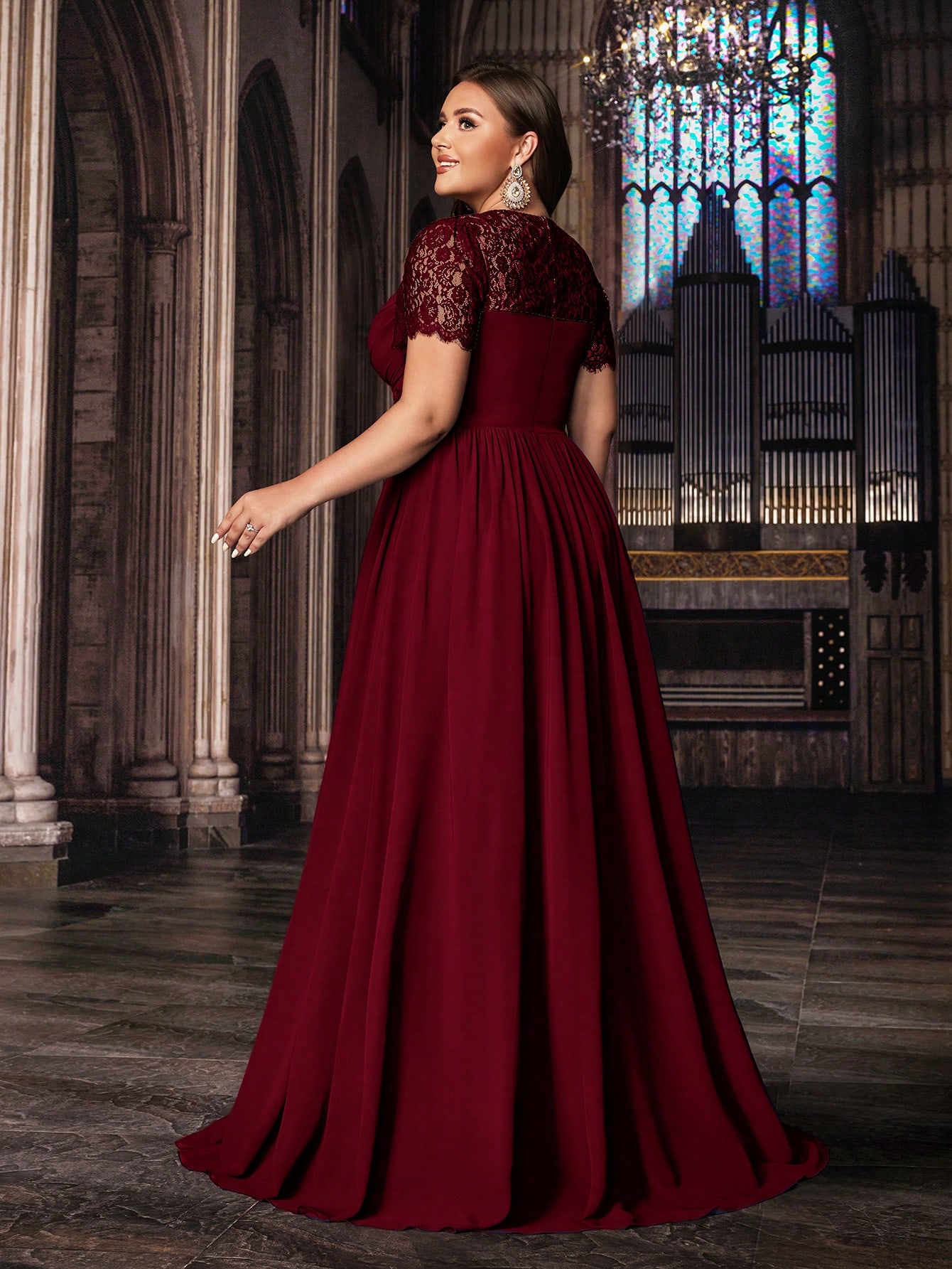 Women's Plus Size Wedding Guest Lace Long A line Bridesmaid Dress Summer Elegant Prom Evening Party Cocktail Maxi Gown