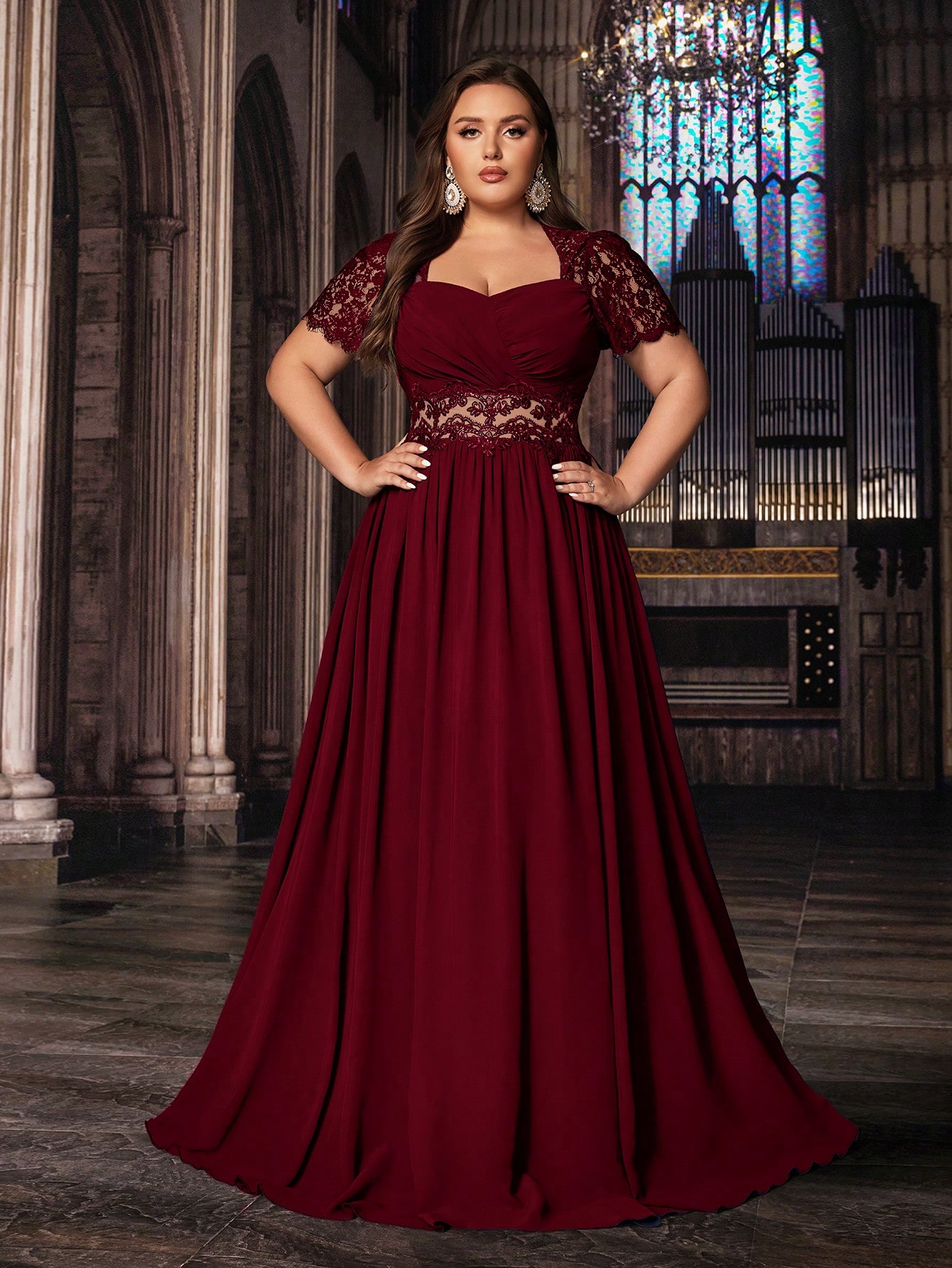 Women's Plus Size Wedding Guest Lace Long A line Bridesmaid Dress Summer Elegant Prom Evening Party Cocktail Maxi Gown