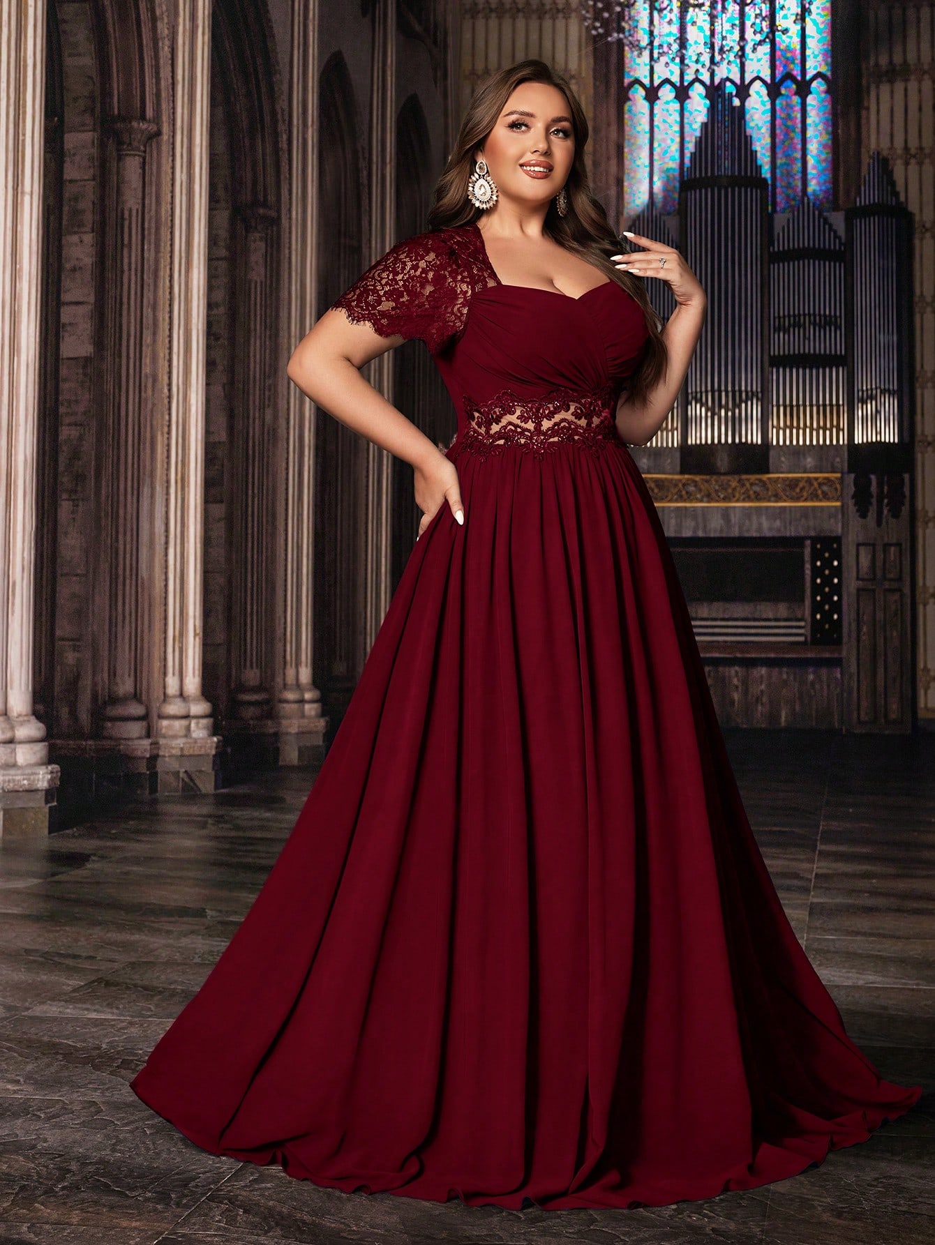 Women's Plus Size Wedding Guest Lace Long A line Bridesmaid Dress Summer Elegant Prom Evening Party Cocktail Maxi Gown