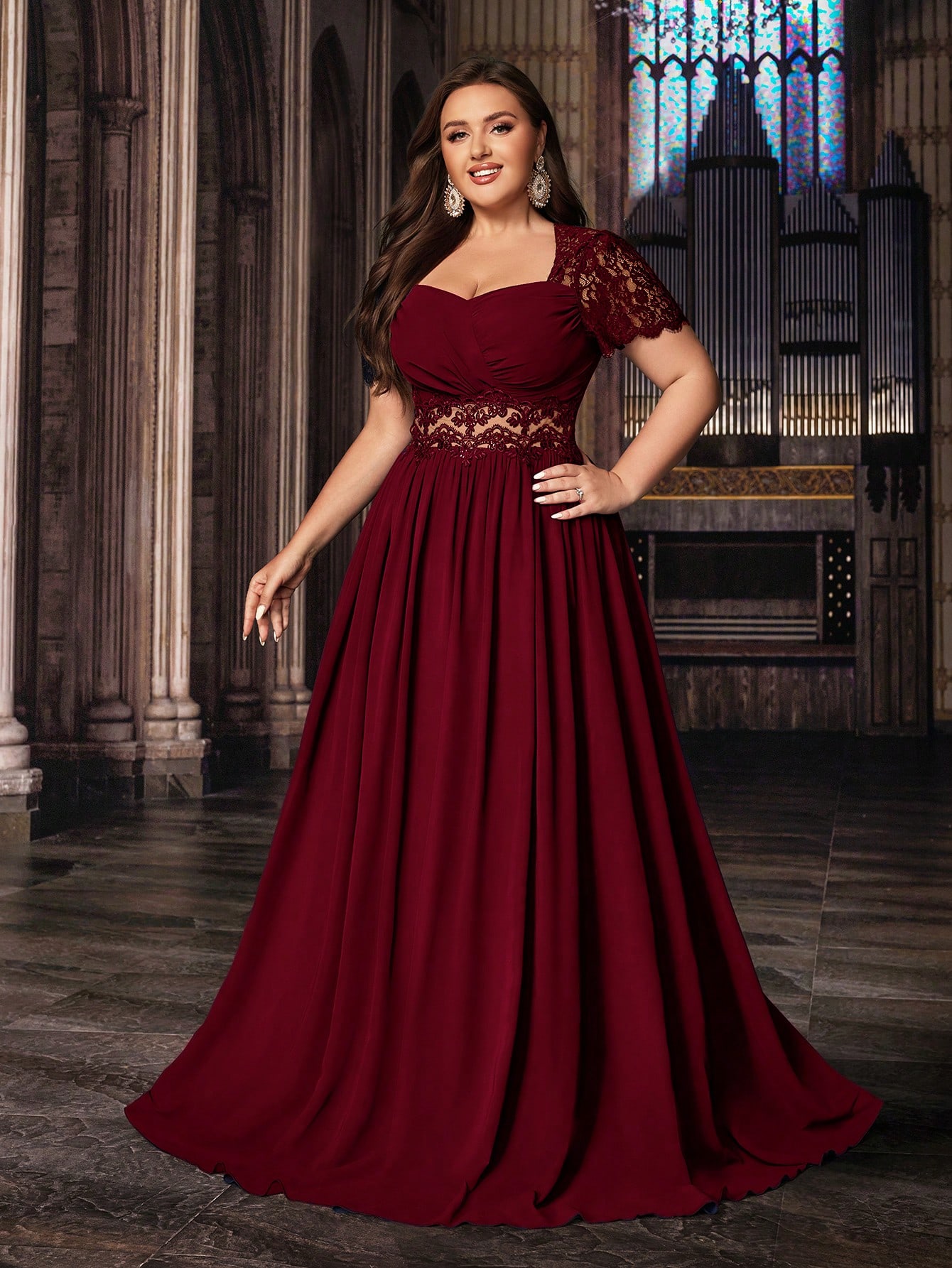 Women's Plus Size Wedding Guest Lace Long A line Bridesmaid Dress Summer Elegant Prom Evening Party Cocktail Maxi Gown