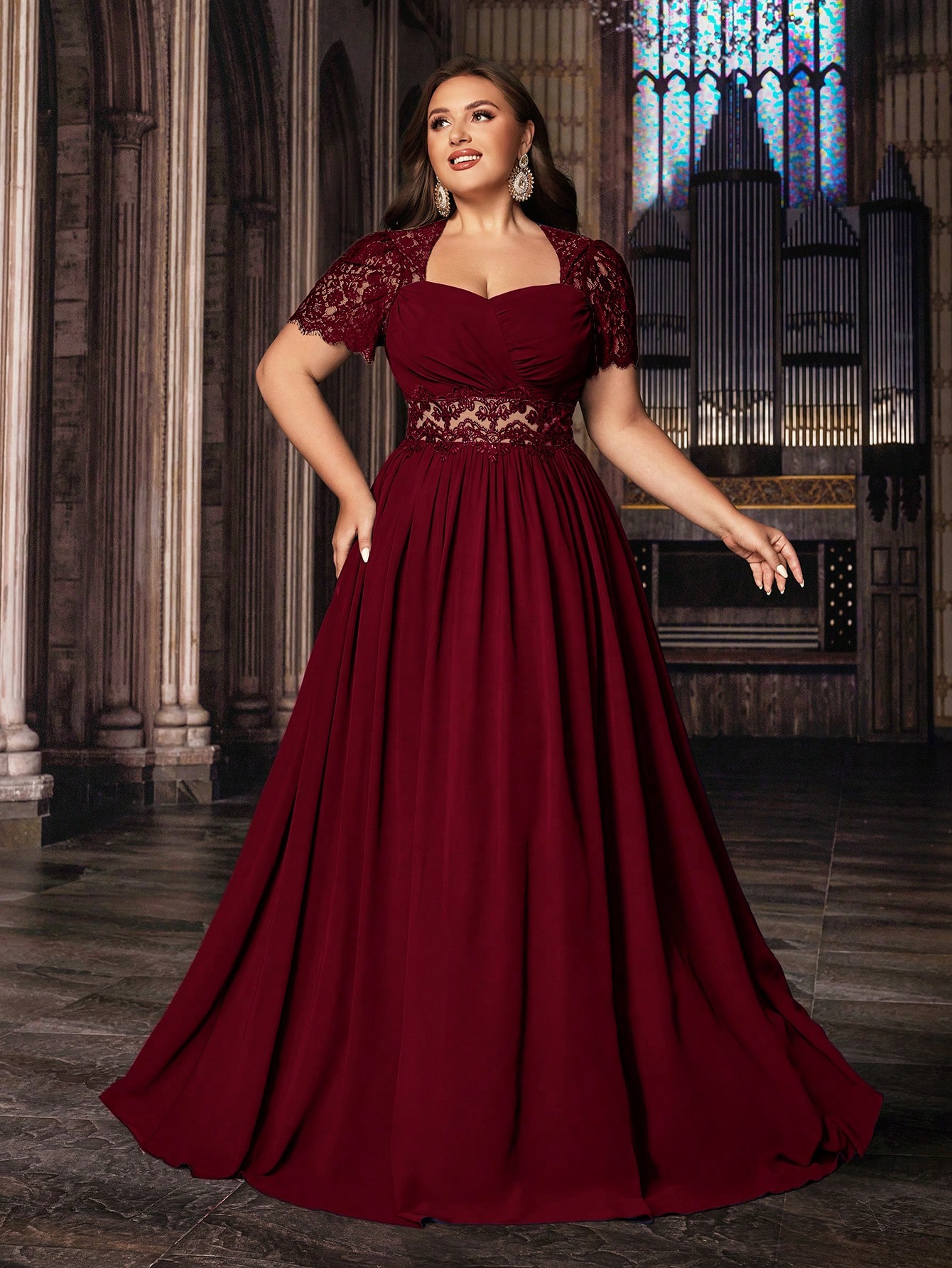 Women's Plus Size Wedding Guest Lace Long A line Bridesmaid Dress Summer Elegant Prom Evening Party Cocktail Maxi Gown