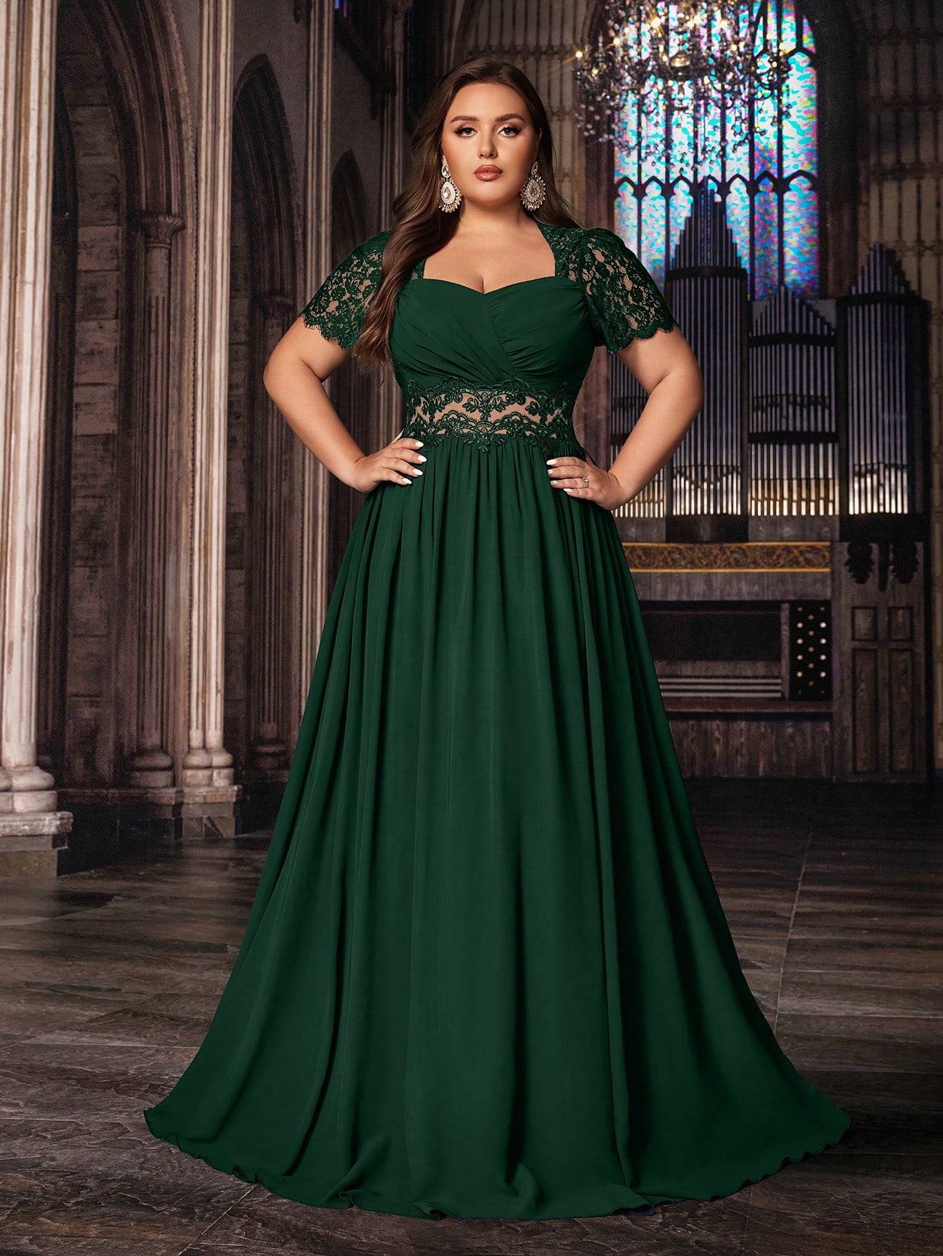 Women's Plus Size Wedding Guest Lace Long A line Bridesmaid Dress Summer Elegant Prom Evening Party Cocktail Maxi Gown