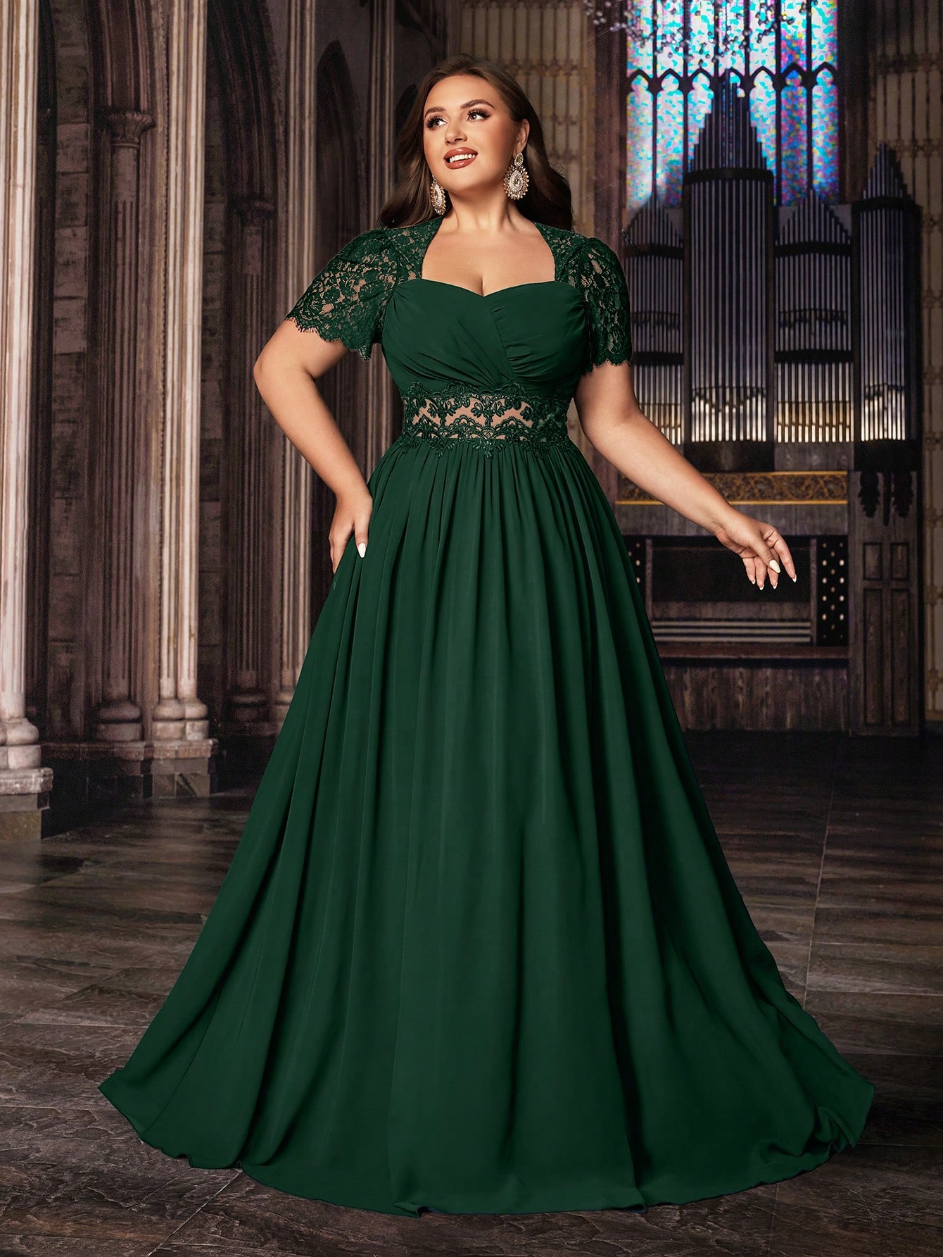 Women's Plus Size Wedding Guest Lace Long A line Bridesmaid Dress Summer Elegant Prom Evening Party Cocktail Maxi Gown