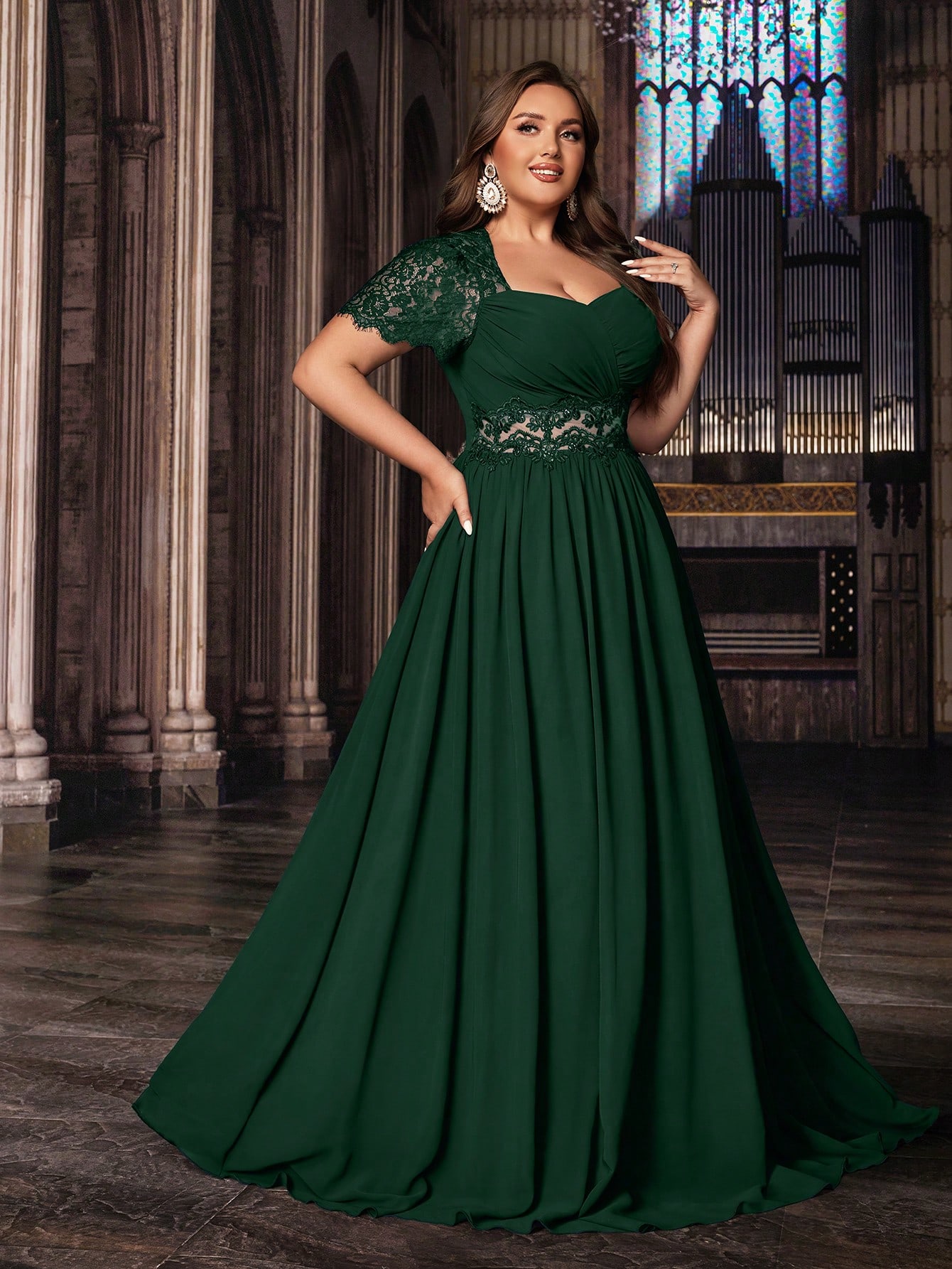 Women's Plus Size Wedding Guest Lace Long A line Bridesmaid Dress Summer Elegant Prom Evening Party Cocktail Maxi Gown