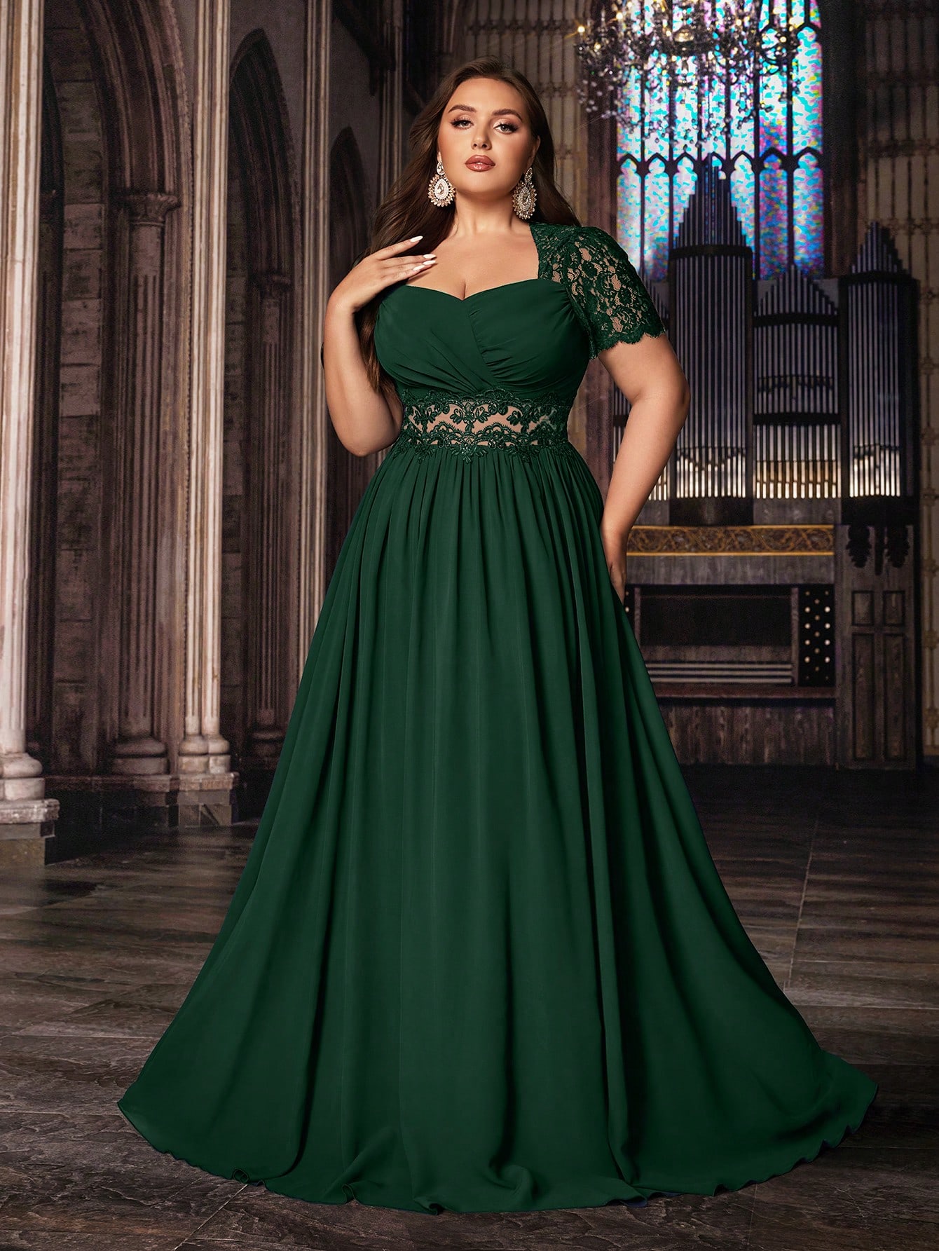 Women's Plus Size Wedding Guest Lace Long A line Bridesmaid Dress Summer Elegant Prom Evening Party Cocktail Maxi Gown