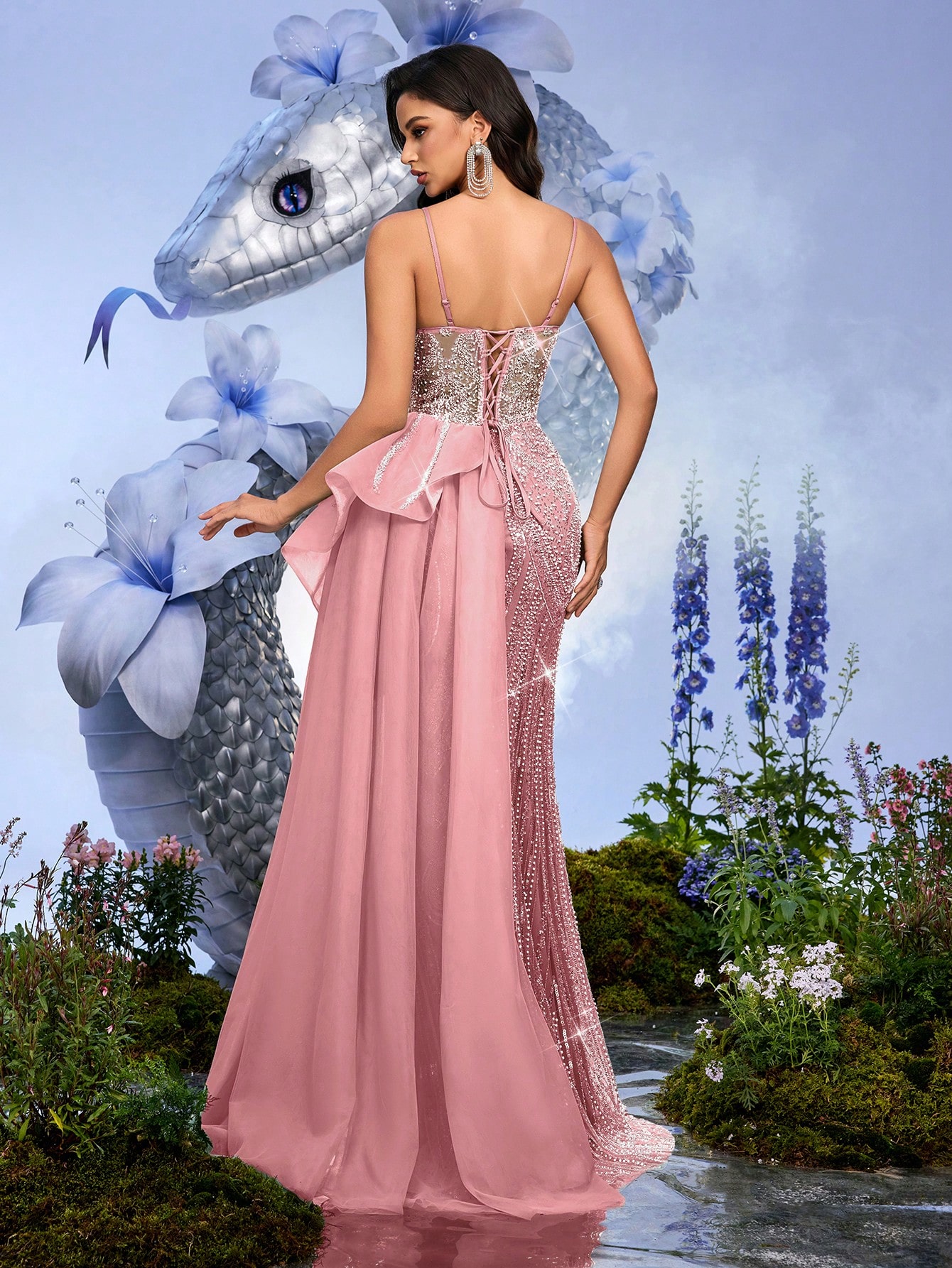 Gorgeous Elegant Sequins Party Upscale Evening Gown Women Luxurious Beads Formal Dress For Graduation Prom, Birthday Party, Red Carpet, Galas, High Society Dinners, Cocktail Mint Green Spaghetti Strap High Slit Mermaid Hem Maxi Long Gowns