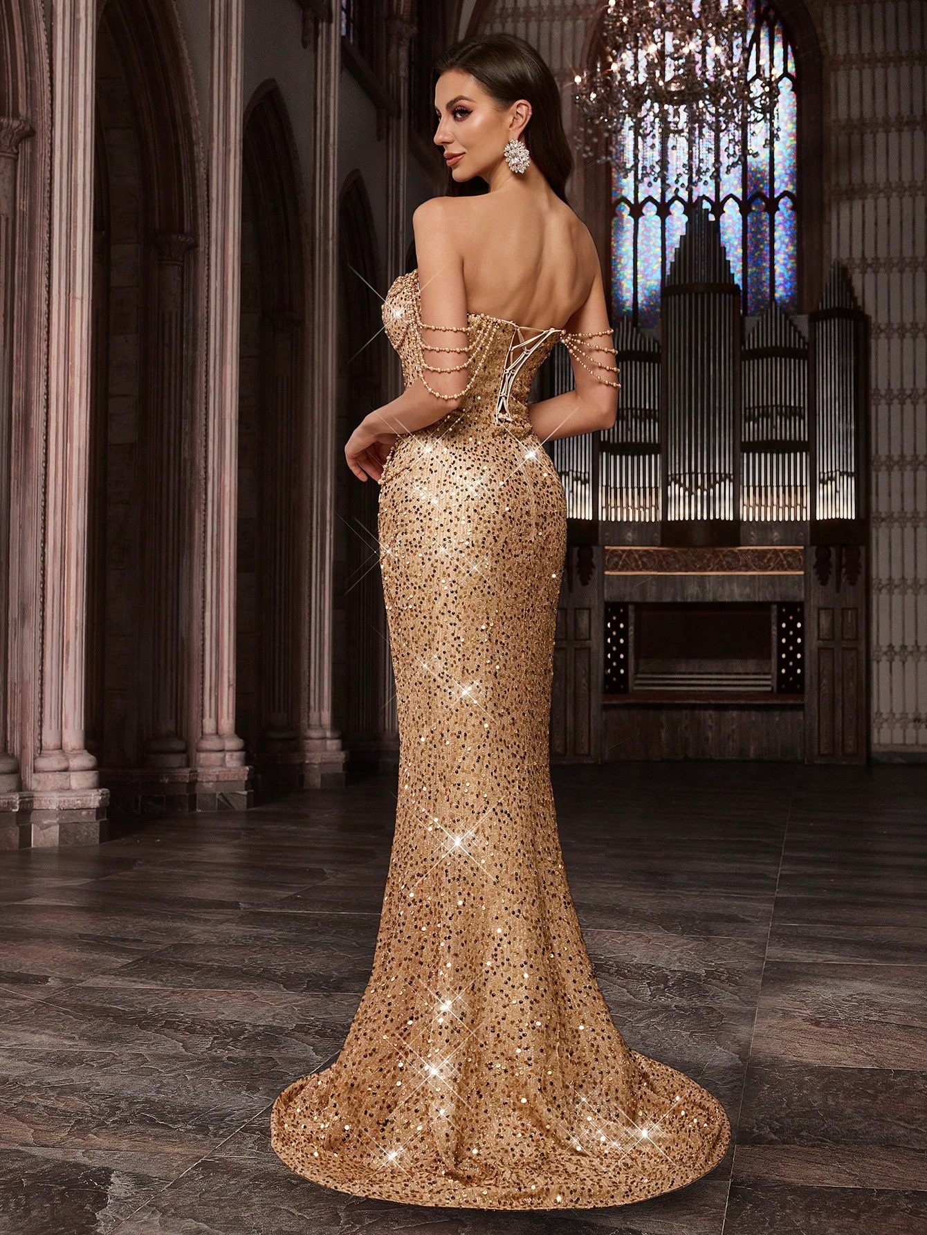 Gorgeous Style Sequin Party Formal Dress Bling Beading Women Evening Gown For Charity Prom, Birthday Party, Galas, Dinner, Cocktail Solid Color Backless Mermaid Hem Maxi Long Dresses