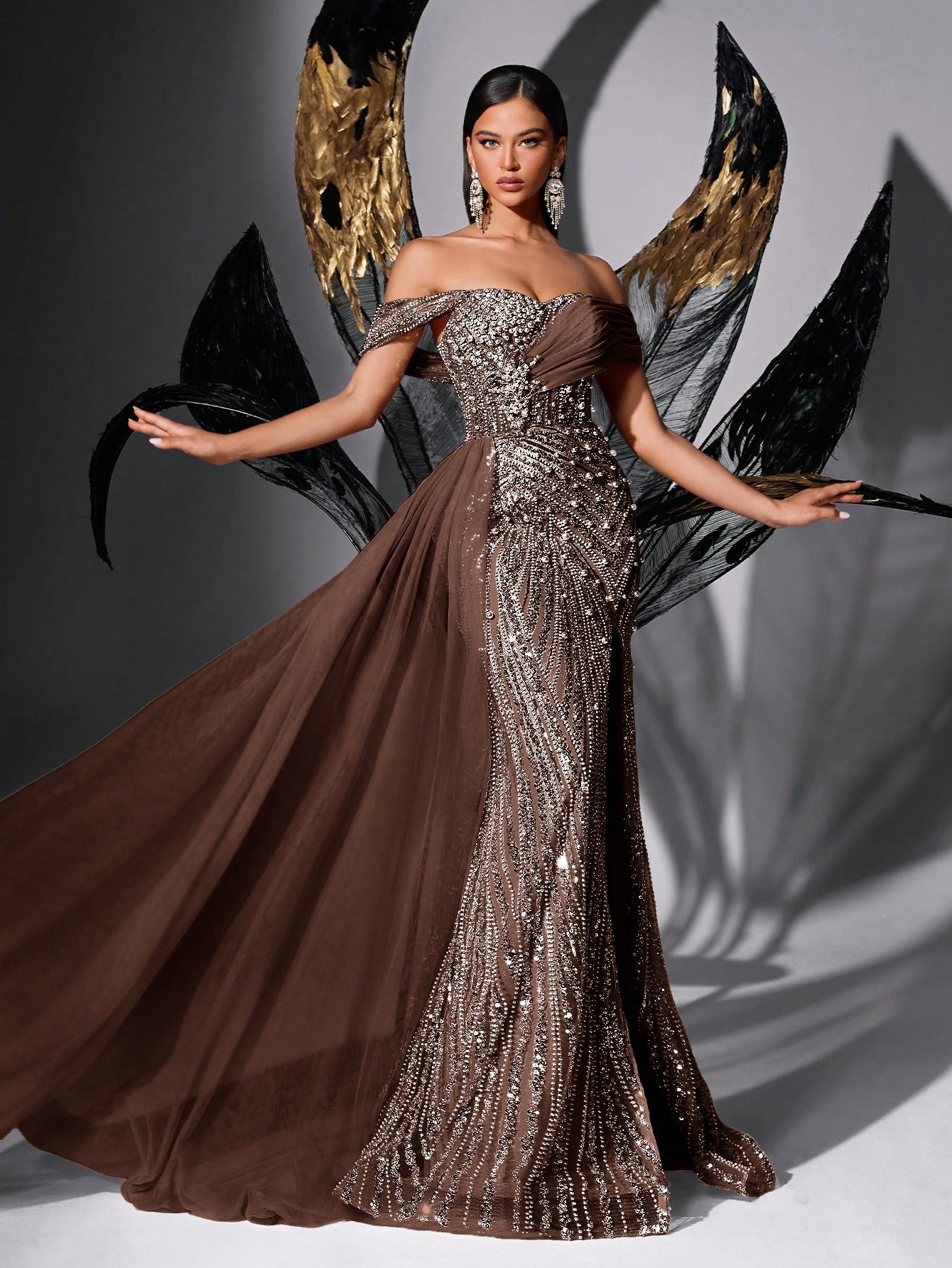 Fairy Style Pink Sequin Beading Strapless High Slit Mermaid Hem Gown Dresses