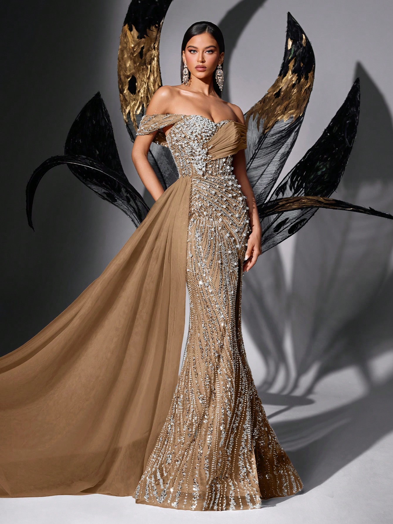 Fairy Style Pink Sequin Beading Strapless High Slit Mermaid Hem Gown Dresses